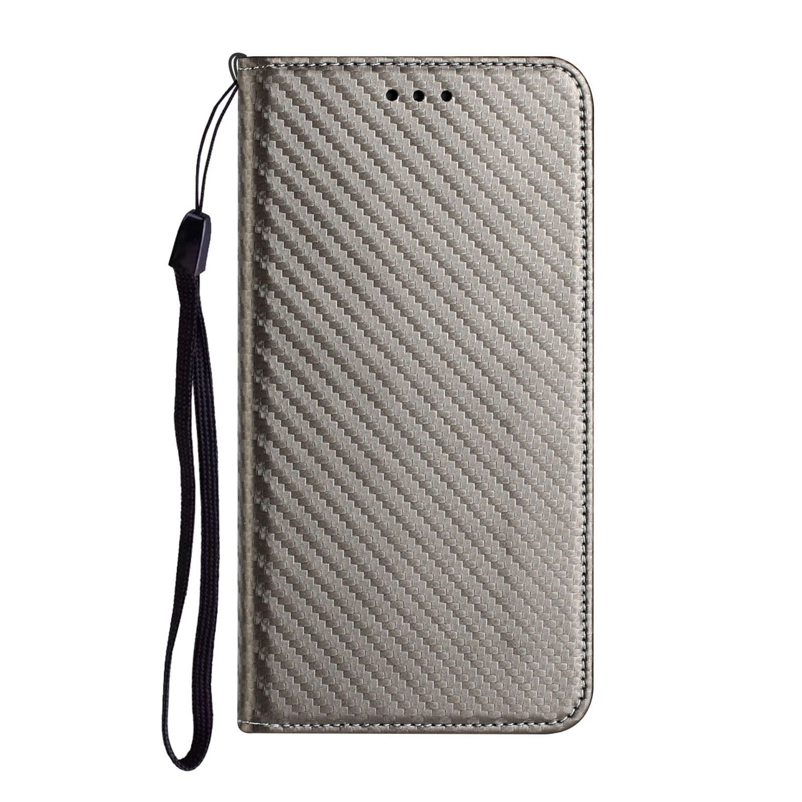 Wallet Design Carbon Fiber Texture Stand Auto-absorbed Leather Case Cover with Hand Strap for Samsung Galaxy S20 FE 2022/S20 FE 4G/5G/S20 Lite - Grey