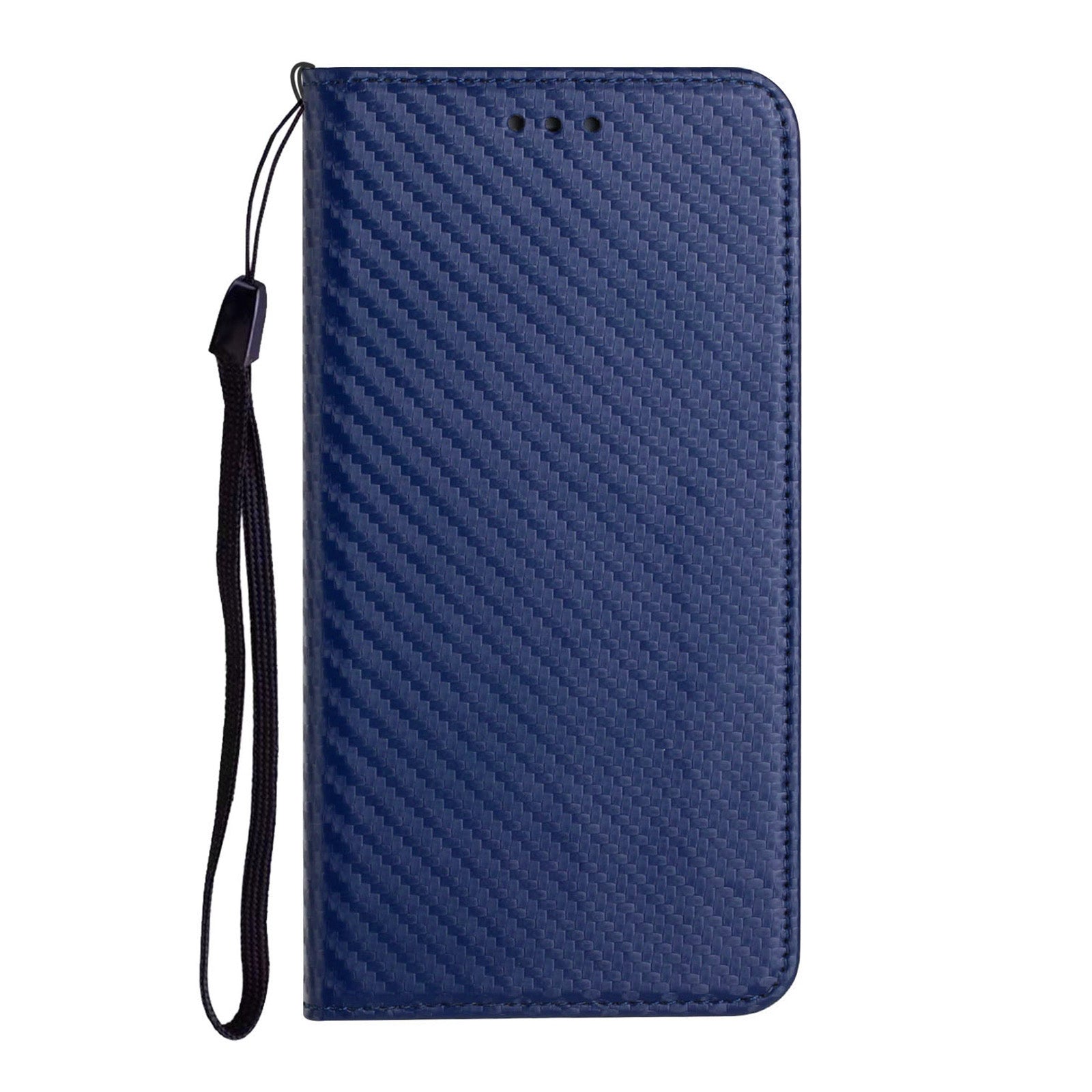 Wallet Design Carbon Fiber Texture Stand Auto-absorbed Leather Case Cover with Hand Strap for Samsung Galaxy S20 FE 2022/S20 FE 4G/5G/S20 Lite - Blue