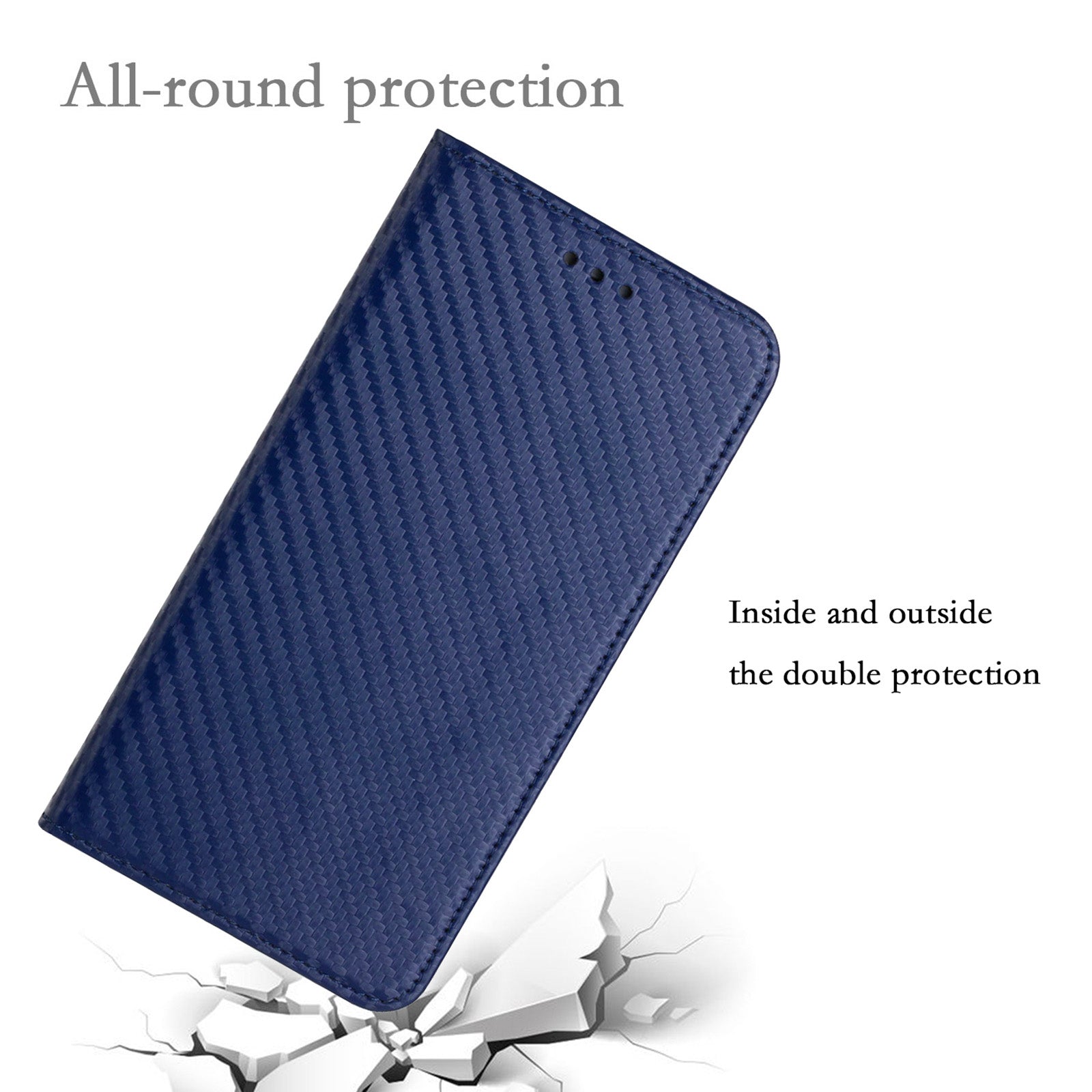 Wallet Design Carbon Fiber Texture Stand Auto-absorbed Leather Case Cover with Hand Strap for Samsung Galaxy S20 FE 2022/S20 FE 4G/5G/S20 Lite - Blue