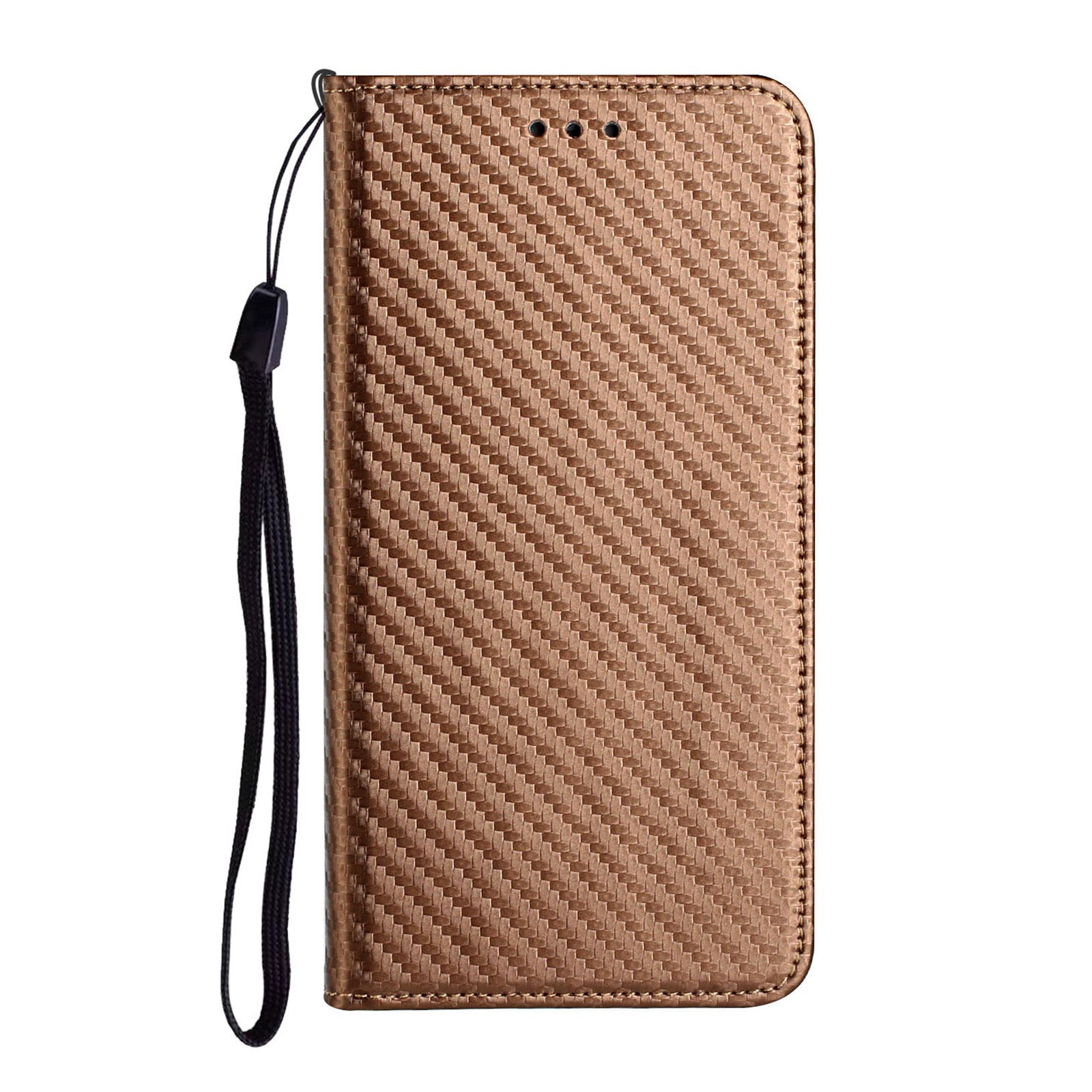 Wallet Design Carbon Fiber Texture Stand Auto-absorbed Leather Case Cover with Hand Strap for Samsung Galaxy S20 FE 2022/S20 FE 4G/5G/S20 Lite - Brown