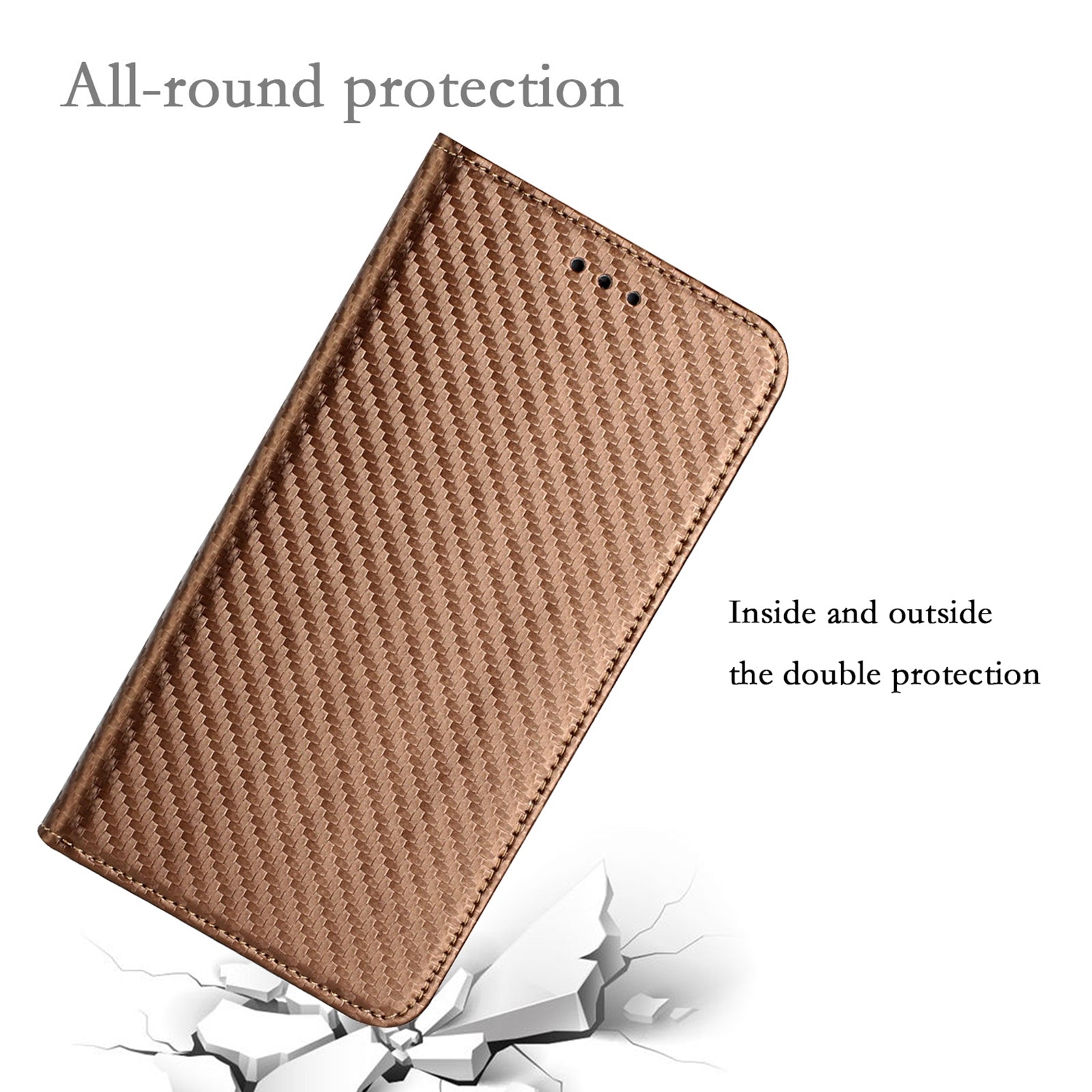 Wallet Design Carbon Fiber Texture Stand Auto-absorbed Leather Case Cover with Hand Strap for Samsung Galaxy S20 FE 2022/S20 FE 4G/5G/S20 Lite - Brown