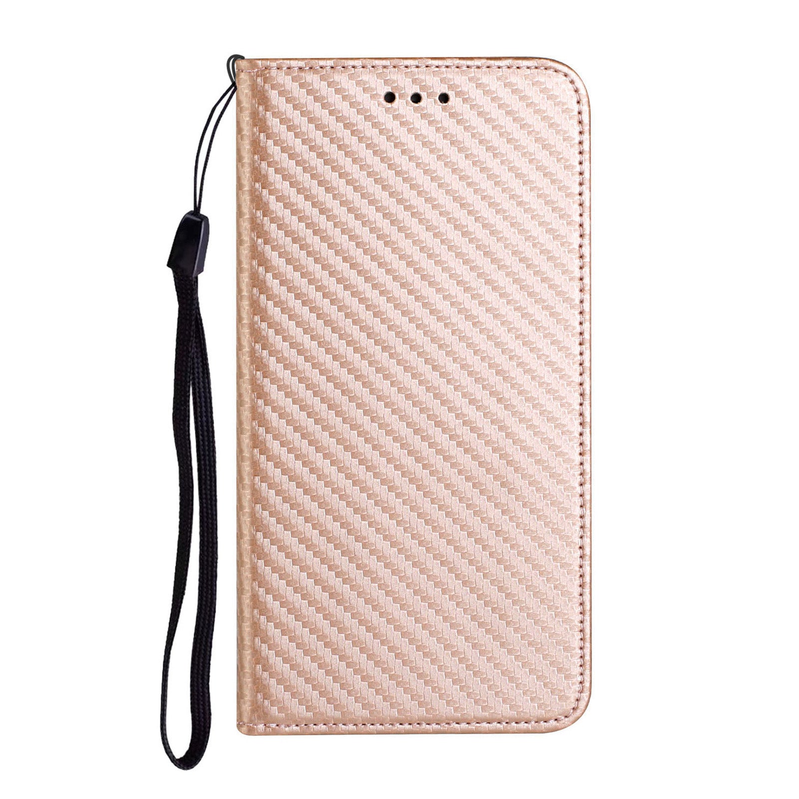 Wallet Design Carbon Fiber Texture Stand Auto-absorbed Leather Case Cover with Hand Strap for Samsung Galaxy S20 FE 2022/S20 FE 4G/5G/S20 Lite - Rose Gold