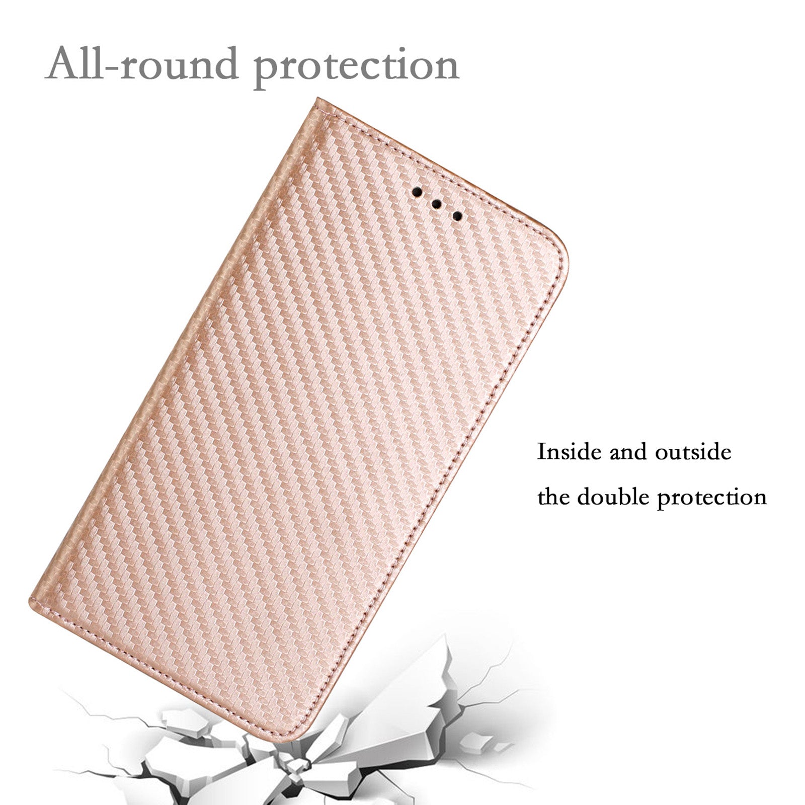 Wallet Design Carbon Fiber Texture Stand Auto-absorbed Leather Case Cover with Hand Strap for Samsung Galaxy S20 FE 2022/S20 FE 4G/5G/S20 Lite - Rose Gold