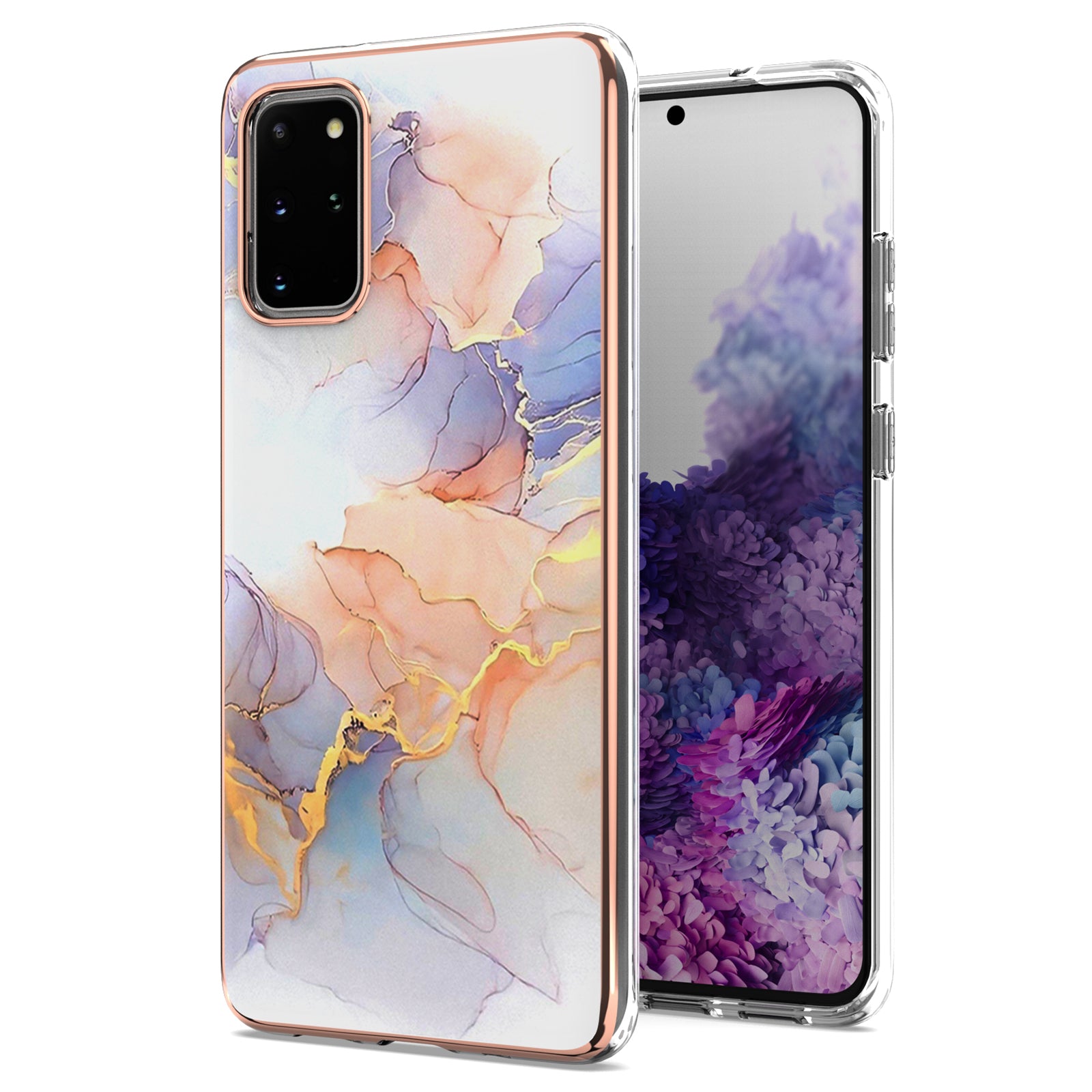 Lightweight Marble Design Electroplating Support Wireless Charging IMD IML Soft TPU Phone Case Cover for Samsung Galaxy S20 Plus 4G/5G - Milky Way Marble White