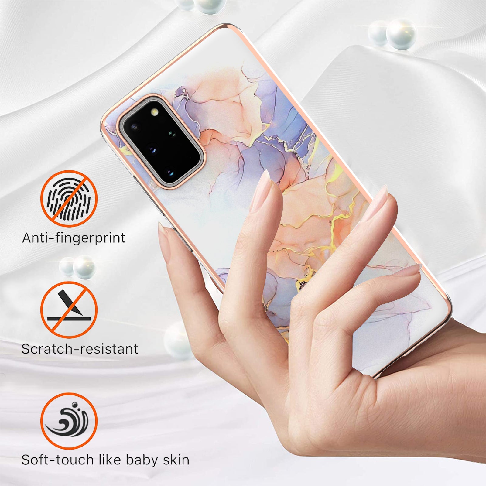 Lightweight Marble Design Electroplating Support Wireless Charging IMD IML Soft TPU Phone Case Cover for Samsung Galaxy S20 Plus 4G/5G - Milky Way Marble White