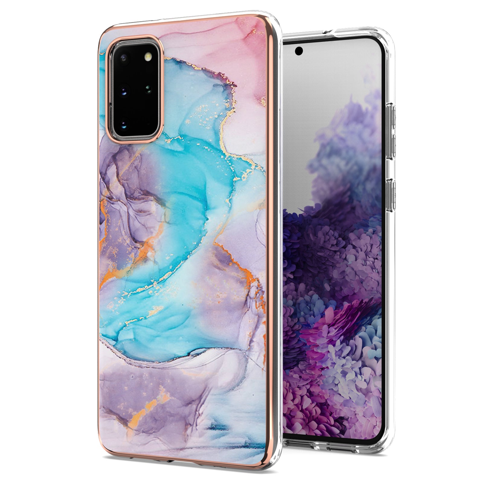 Lightweight Marble Design Electroplating Support Wireless Charging IMD IML Soft TPU Phone Case Cover for Samsung Galaxy S20 Plus 4G/5G - Milky Way Marble Blue