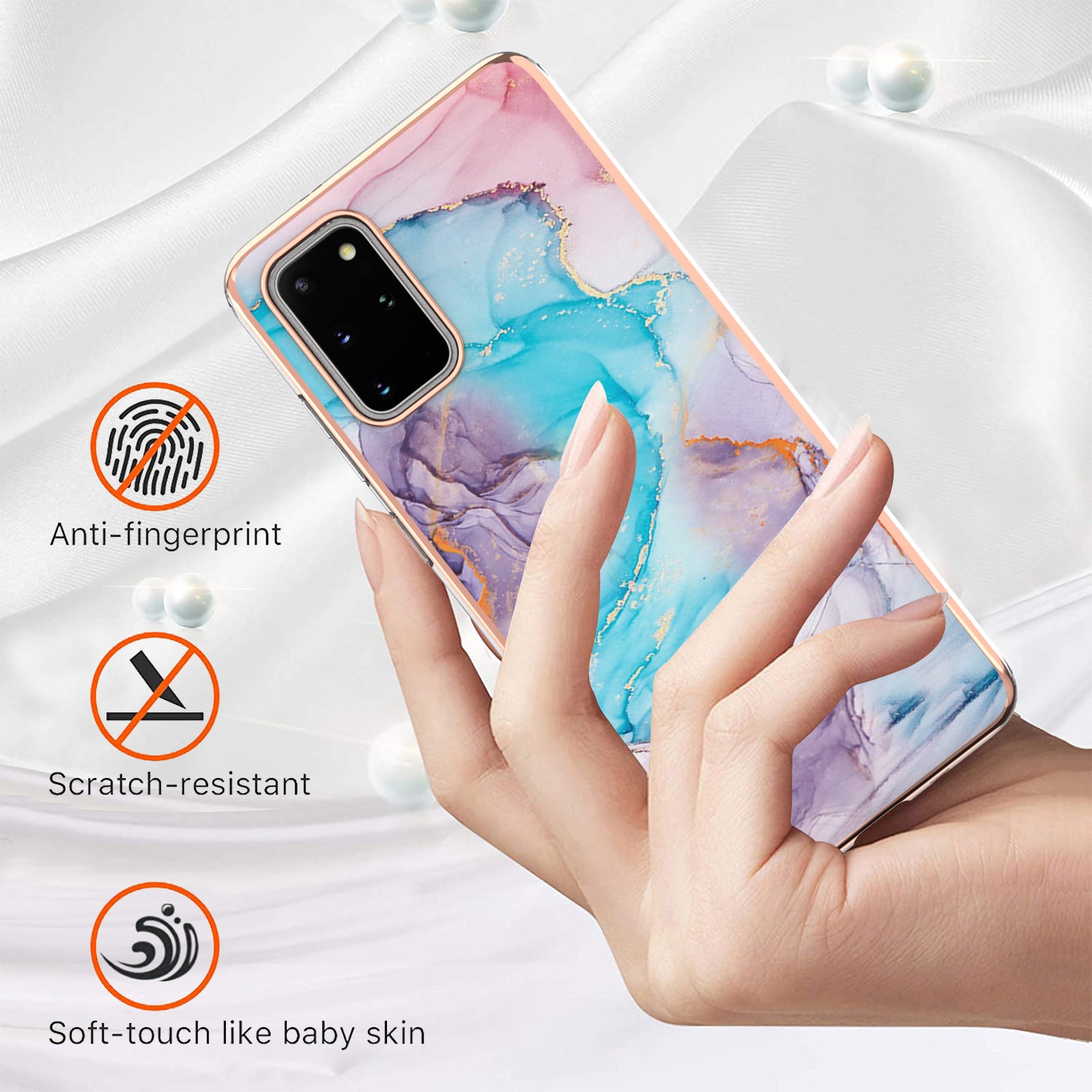 Lightweight Marble Design Electroplating Support Wireless Charging IMD IML Soft TPU Phone Case Cover for Samsung Galaxy S20 Plus 4G/5G - Milky Way Marble Blue