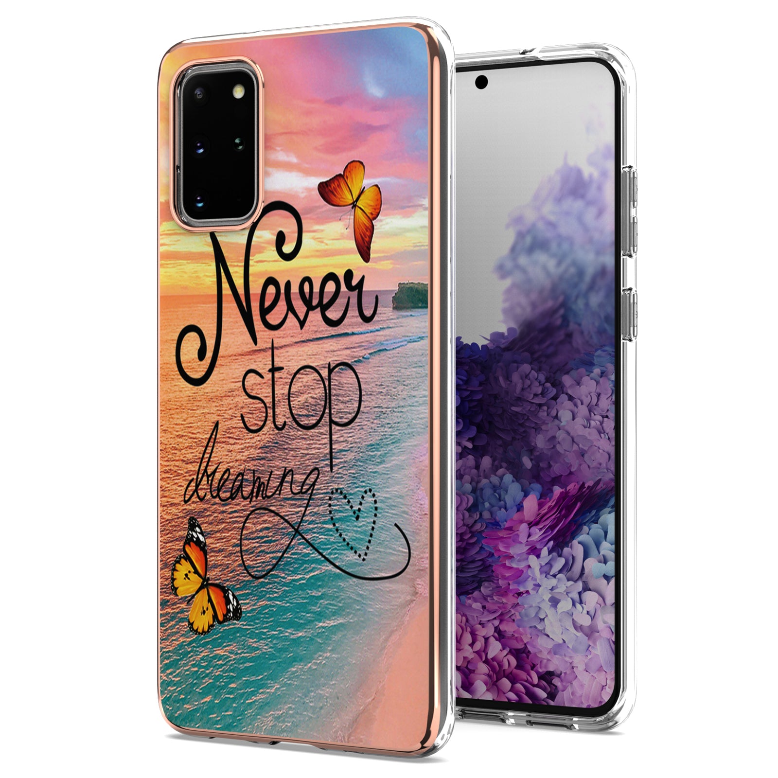 Lightweight Marble Design Electroplating Support Wireless Charging IMD IML Soft TPU Phone Case Cover for Samsung Galaxy S20 Plus 4G/5G - Never Stop Dreaming