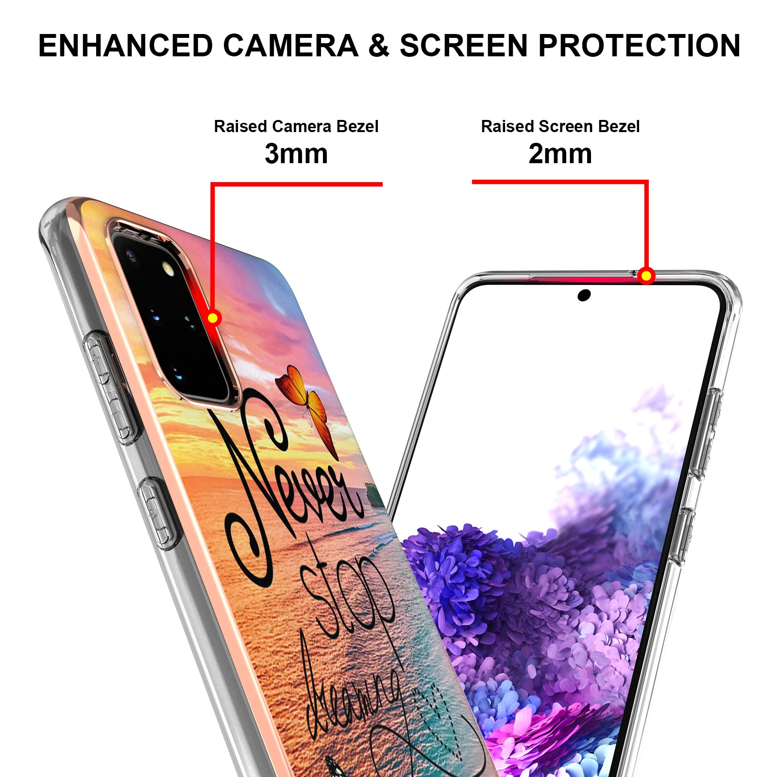 Lightweight Marble Design Electroplating Support Wireless Charging IMD IML Soft TPU Phone Case Cover for Samsung Galaxy S20 Plus 4G/5G - Never Stop Dreaming