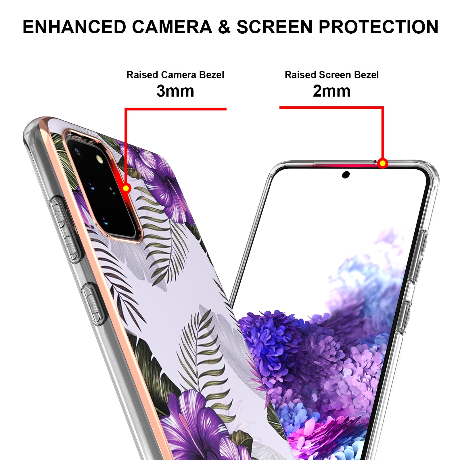 Lightweight Marble Design Electroplating Support Wireless Charging IMD IML Soft TPU Phone Case Cover for Samsung Galaxy S20 Plus 4G/5G - Purple Flowers