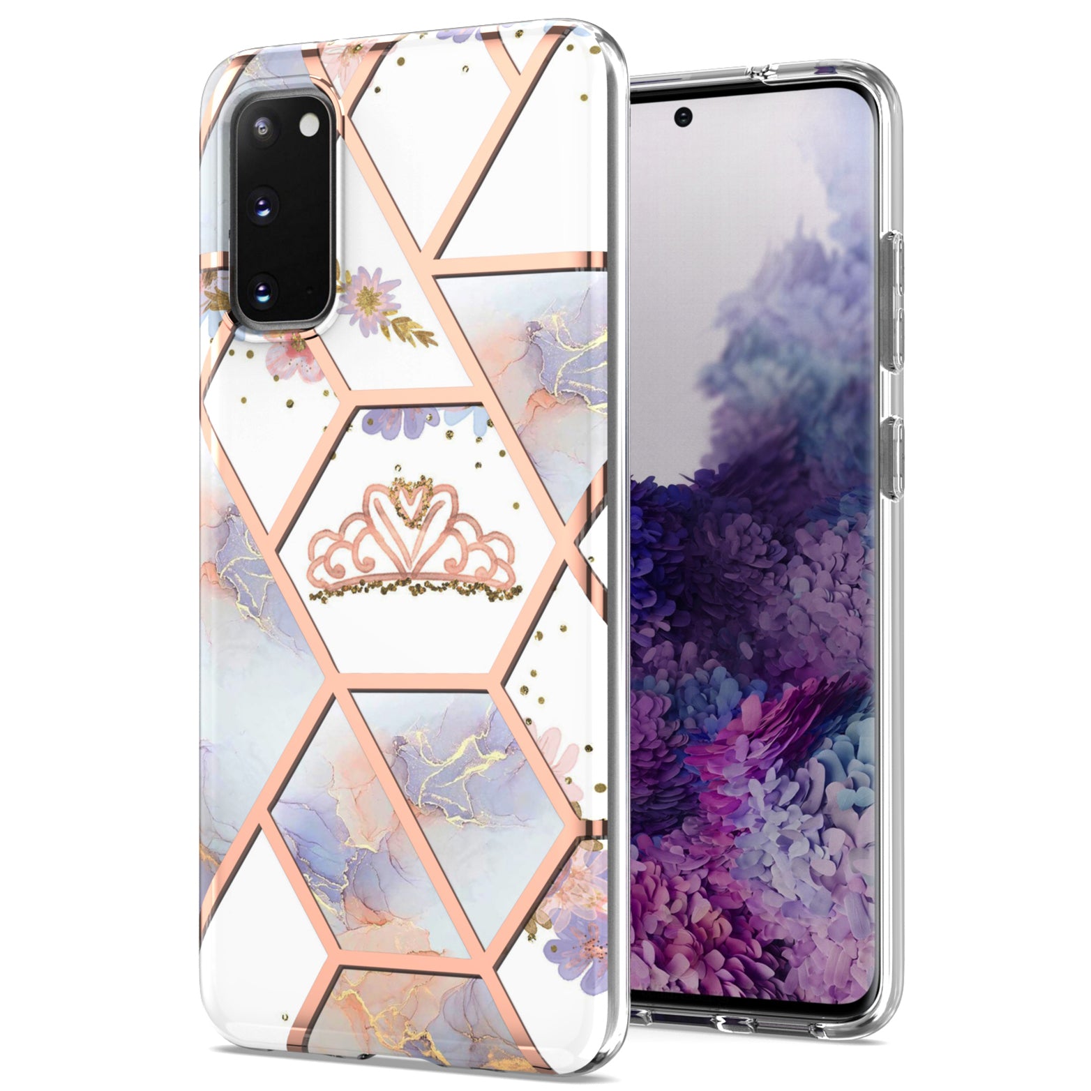 Anti-scratch Stylish Marble Design IMD IML Electroplating Soft TPU Phone Case Cover for Samsung Galaxy S20 4G/S20 5G - Crown