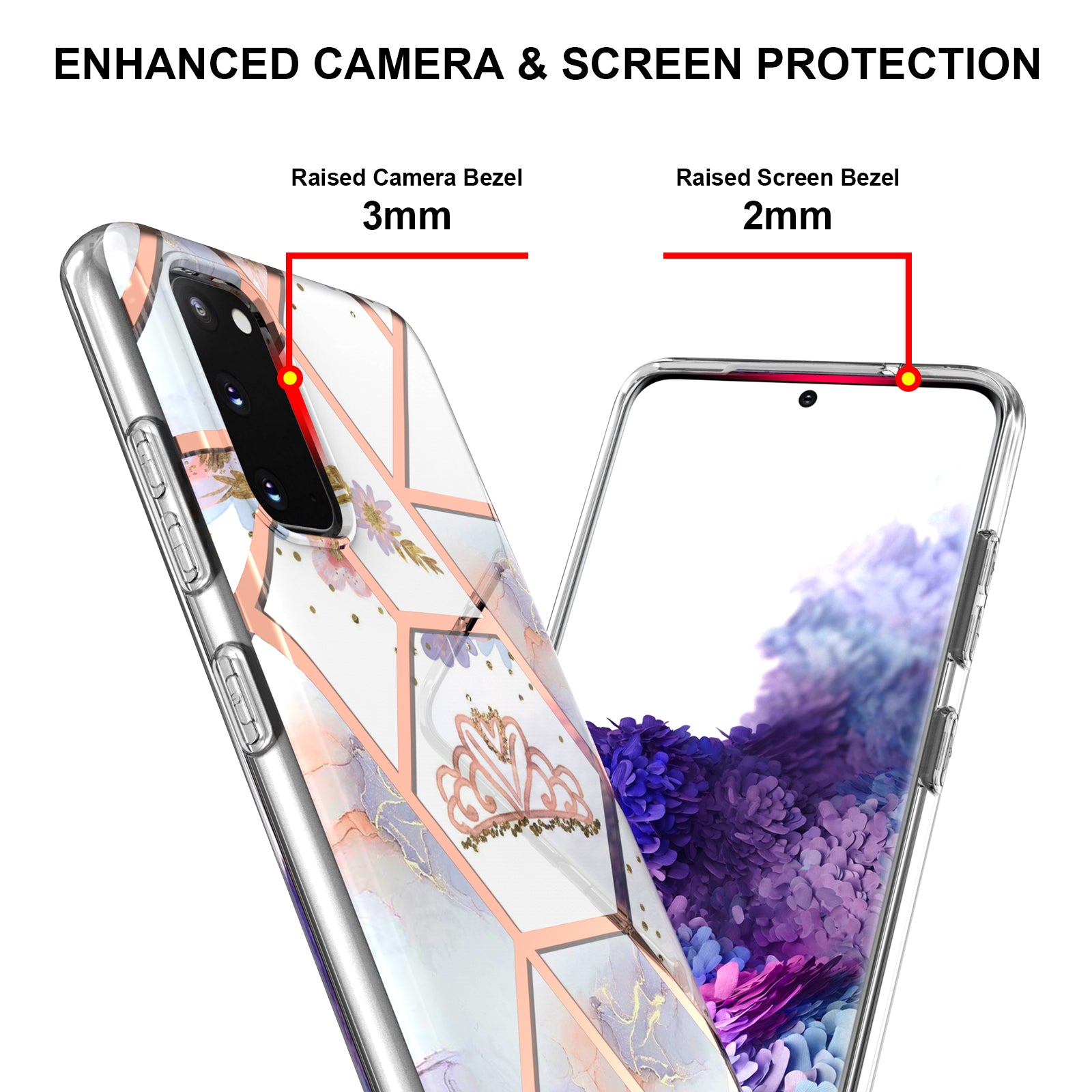 Anti-scratch Stylish Marble Design IMD IML Electroplating Soft TPU Phone Case Cover for Samsung Galaxy S20 4G/S20 5G - Crown