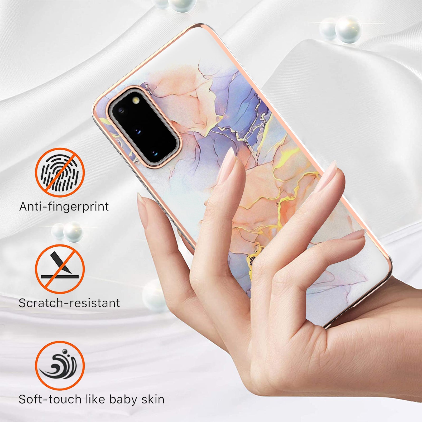 Anti-scratch Stylish Marble Design IMD IML Electroplating Soft TPU Phone Case Cover for Samsung Galaxy S20 4G/S20 5G - Milky Way Marble White