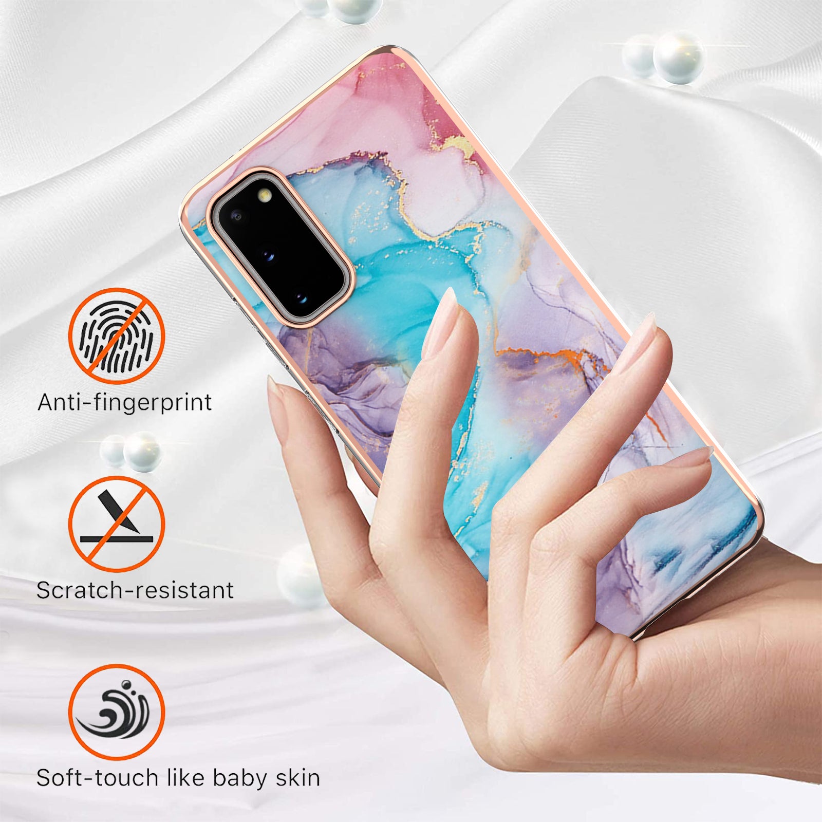 Anti-scratch Stylish Marble Design IMD IML Electroplating Soft TPU Phone Case Cover for Samsung Galaxy S20 4G/S20 5G - Milky Way Marble Blue