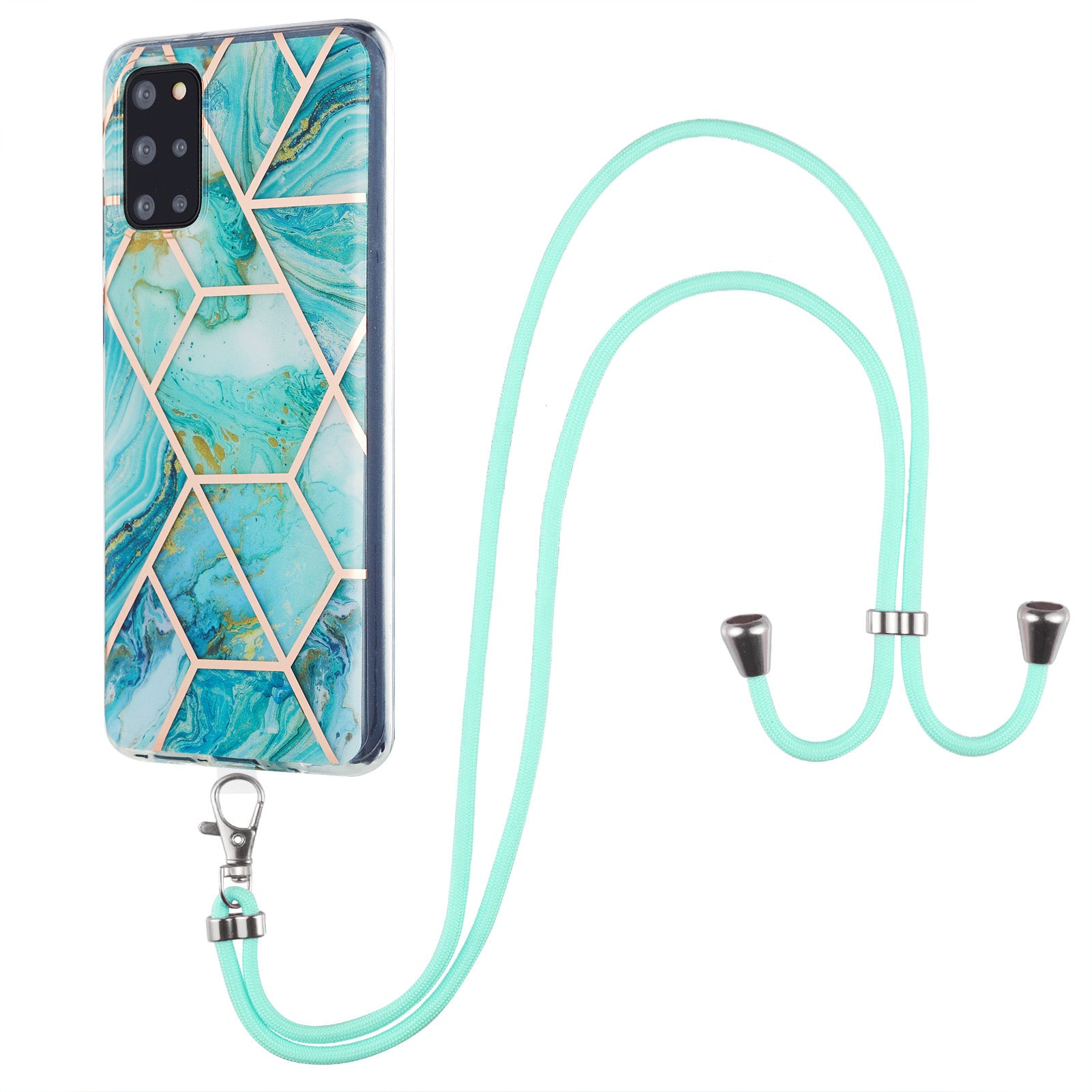 2.0mm IMD TPU Phone Cover Anti-Fall Electroplating IML Marble Pattern Case + Lanyard for Samsung Galaxy S20 Plus 4G/5G - Blue