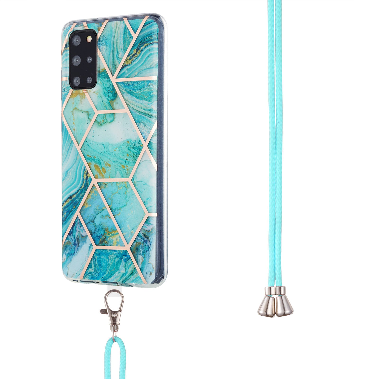 2.0mm IMD TPU Phone Cover Anti-Fall Electroplating IML Marble Pattern Case + Lanyard for Samsung Galaxy S20 Plus 4G/5G - Blue