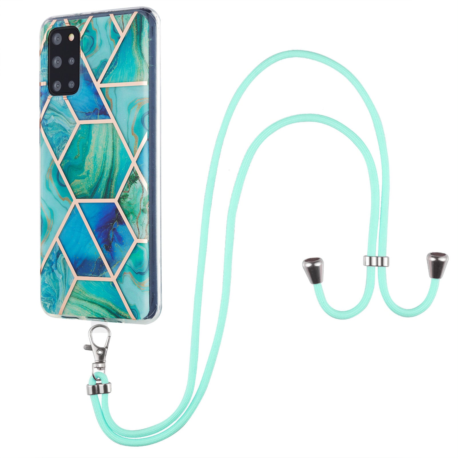 2.0mm IMD TPU Phone Cover Anti-Fall Electroplating IML Marble Pattern Case + Lanyard for Samsung Galaxy S20 Plus 4G/5G - Green