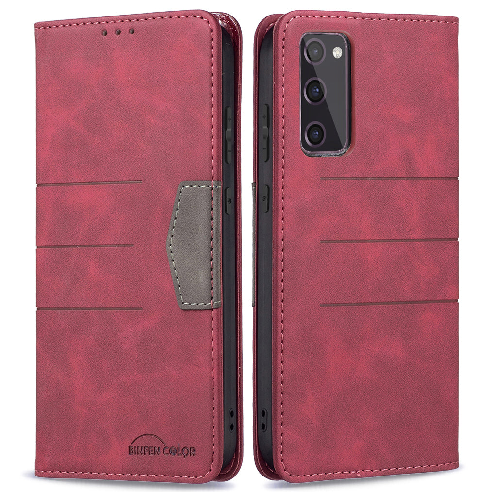 BINFEN COLOR Magnetic Auto-absorbed Wallet Shockproof Phone Stand Cover Anti-dust Phone Case Splicing Leather Shell for Samsung Galaxy S20 FE 2022/S20 FE/S20 FE 5G/S20 Lite - Red