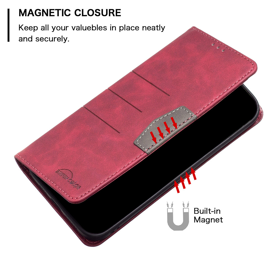 BINFEN COLOR Magnetic Auto-absorbed Wallet Shockproof Phone Stand Cover Anti-dust Phone Case Splicing Leather Shell for Samsung Galaxy S20 FE 2022/S20 FE/S20 FE 5G/S20 Lite - Red