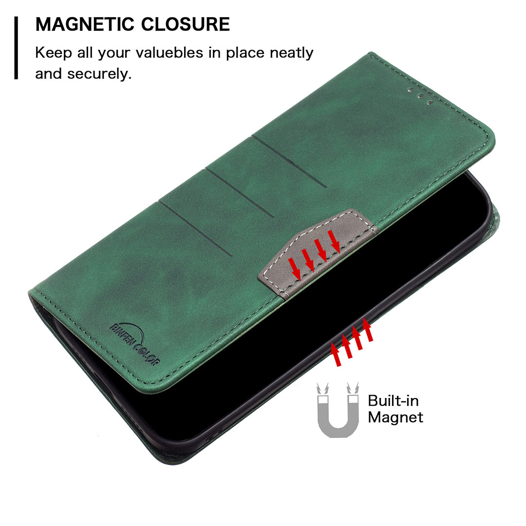 BINFEN COLOR Magnetic Auto-absorbed Wallet Shockproof Phone Stand Cover Anti-dust Phone Case Splicing Leather Shell for Samsung Galaxy S20 FE 2022/S20 FE/S20 FE 5G/S20 Lite - Green