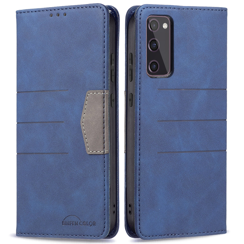 BINFEN COLOR Magnetic Auto-absorbed Wallet Shockproof Phone Stand Cover Anti-dust Phone Case Splicing Leather Shell for Samsung Galaxy S20 FE 2022/S20 FE/S20 FE 5G/S20 Lite - Blue