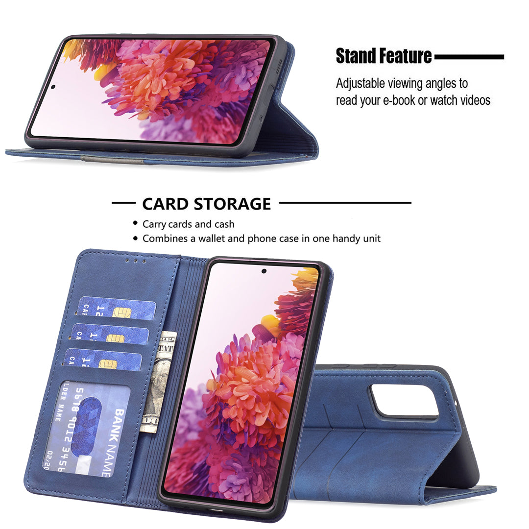 BINFEN COLOR Magnetic Auto-absorbed Wallet Shockproof Phone Stand Cover Anti-dust Phone Case Splicing Leather Shell for Samsung Galaxy S20 FE 2022/S20 FE/S20 FE 5G/S20 Lite - Blue