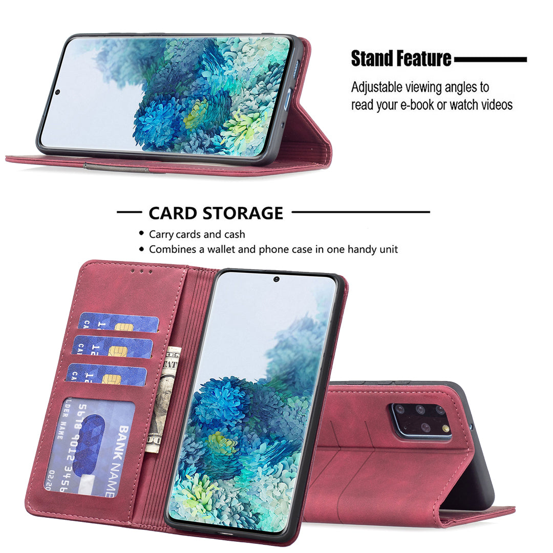 BINFEN COLOR For Samsung Galaxy S20 Plus 4G/5G Anti-scratch Phone Flip Cover Auto-absorption Anti-dust Phone Case Splicing Leather Wallet - Red