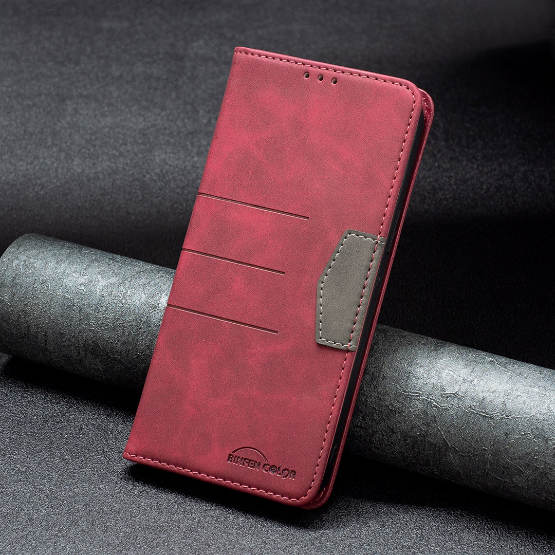 BINFEN COLOR For Samsung Galaxy S20 Plus 4G/5G Anti-scratch Phone Flip Cover Auto-absorption Anti-dust Phone Case Splicing Leather Wallet - Red