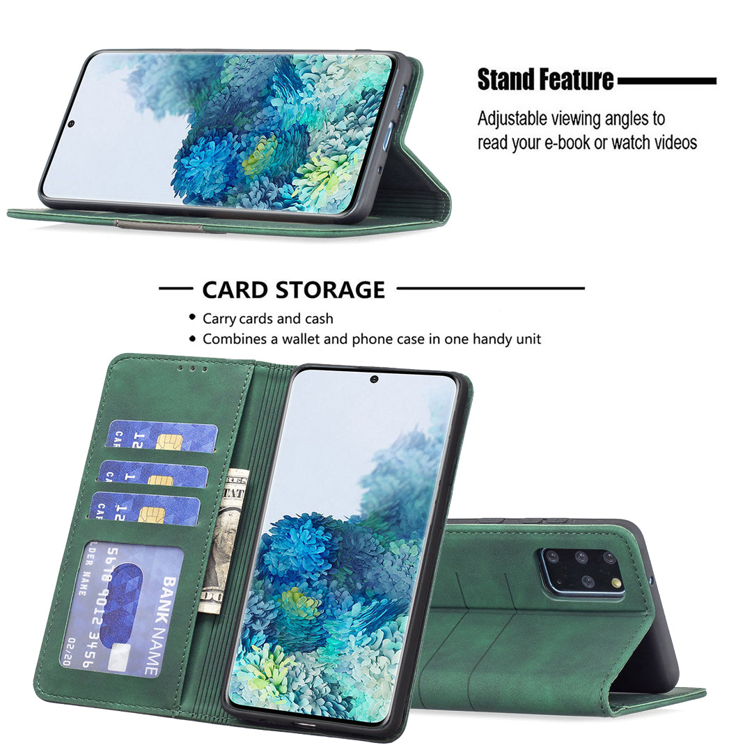 BINFEN COLOR For Samsung Galaxy S20 Plus 4G/5G Anti-scratch Phone Flip Cover Auto-absorption Anti-dust Phone Case Splicing Leather Wallet - Green