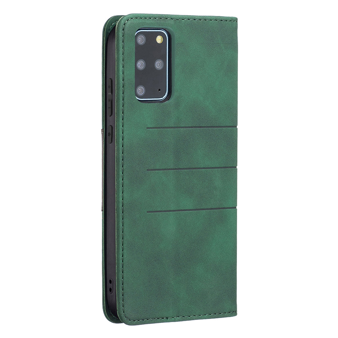 BINFEN COLOR For Samsung Galaxy S20 Plus 4G/5G Anti-scratch Phone Flip Cover Auto-absorption Anti-dust Phone Case Splicing Leather Wallet - Green