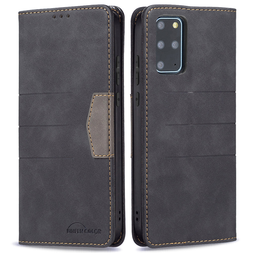 BINFEN COLOR For Samsung Galaxy S20 Plus 4G/5G Anti-scratch Phone Flip Cover Auto-absorption Anti-dust Phone Case Splicing Leather Wallet - Black