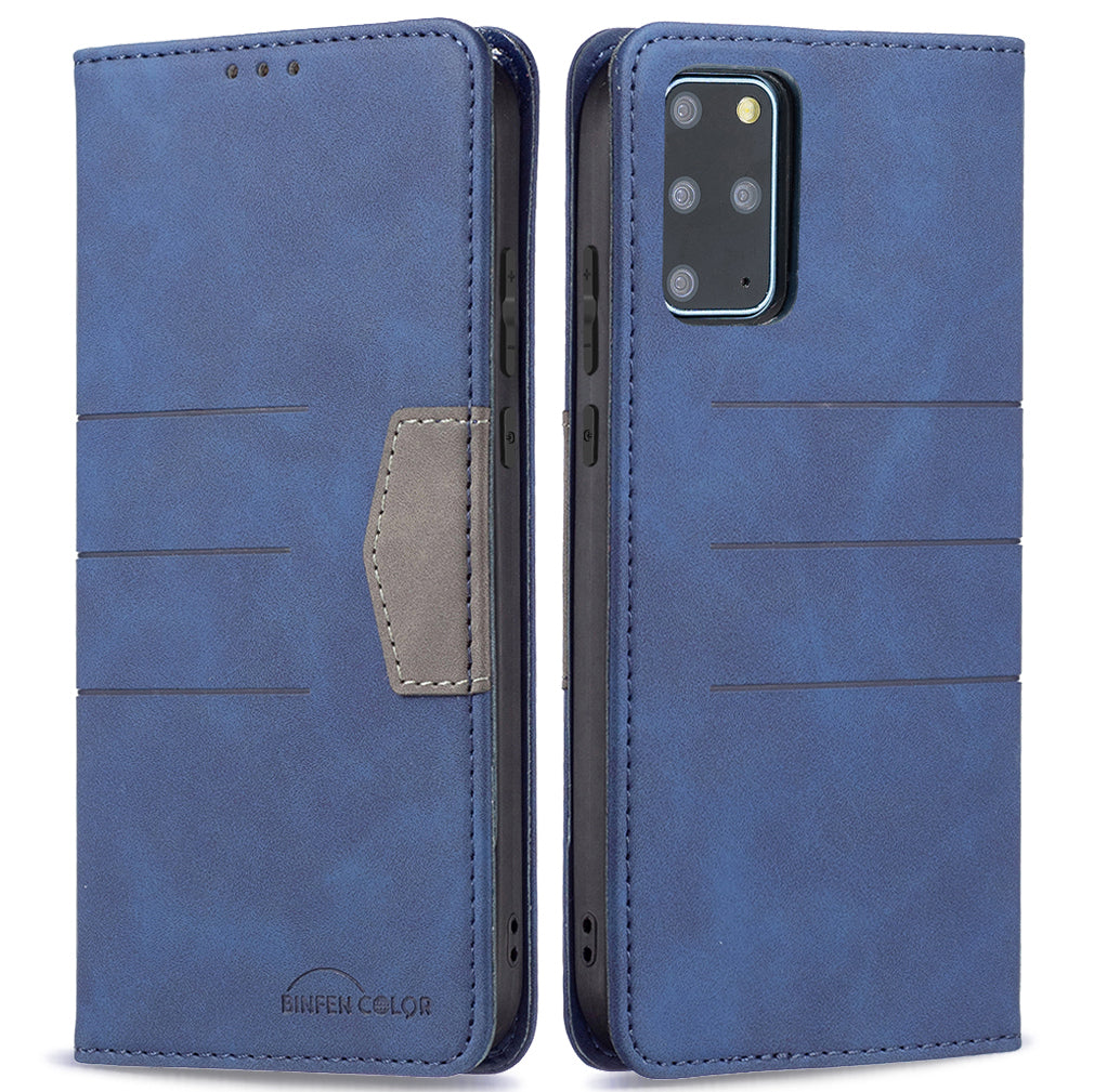 BINFEN COLOR For Samsung Galaxy S20 Plus 4G/5G Anti-scratch Phone Flip Cover Auto-absorption Anti-dust Phone Case Splicing Leather Wallet - Blue