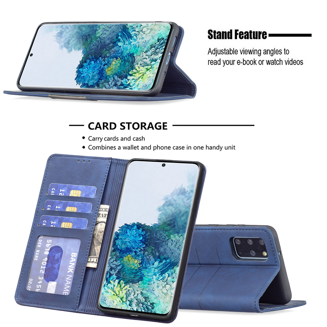 BINFEN COLOR For Samsung Galaxy S20 Plus 4G/5G Anti-scratch Phone Flip Cover Auto-absorption Anti-dust Phone Case Splicing Leather Wallet - Blue