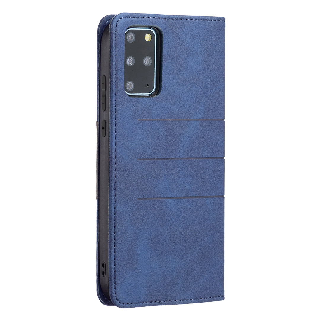 BINFEN COLOR For Samsung Galaxy S20 Plus 4G/5G Anti-scratch Phone Flip Cover Auto-absorption Anti-dust Phone Case Splicing Leather Wallet - Blue