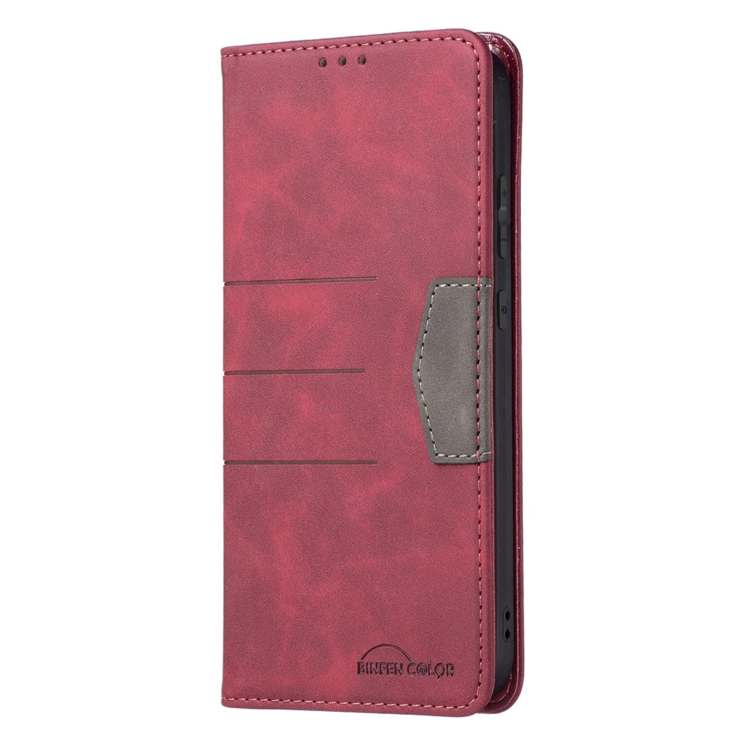 BINFEN COLOR Ultra-strong Auto-absorption Anti-scratch Phone Flip Cover Anti-dust Phone Case Splicing Leather Wallet for Samsung Galaxy S20 4G/S20 5G - Red