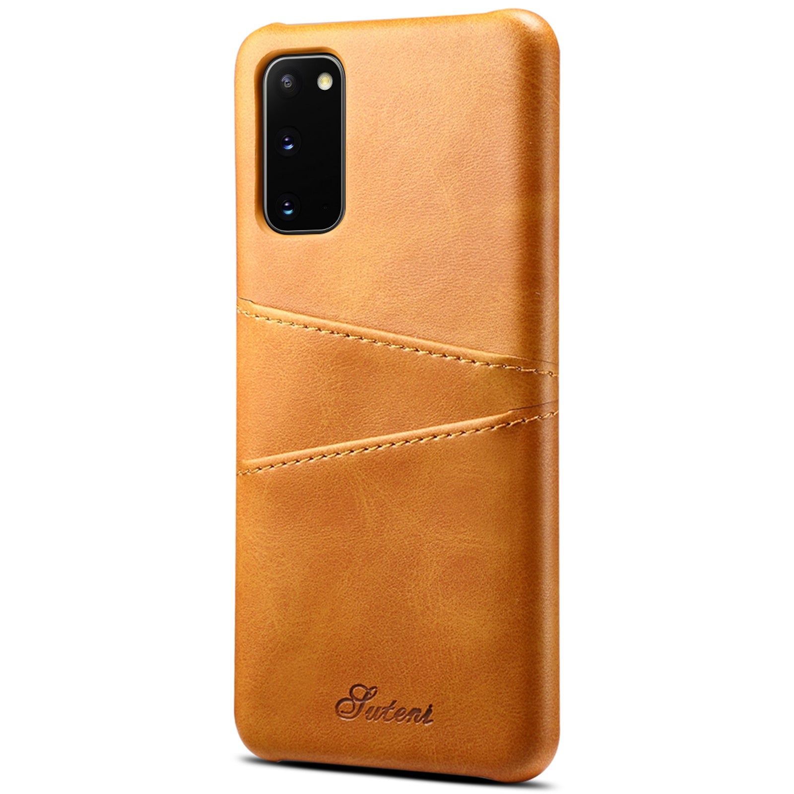 SUTENI PU Leather Coated PC Case with Non-Fully-Wrapped Design Card Holders Phone Protector for Samsung Galaxy S20 4G/S20 5G - Khaki