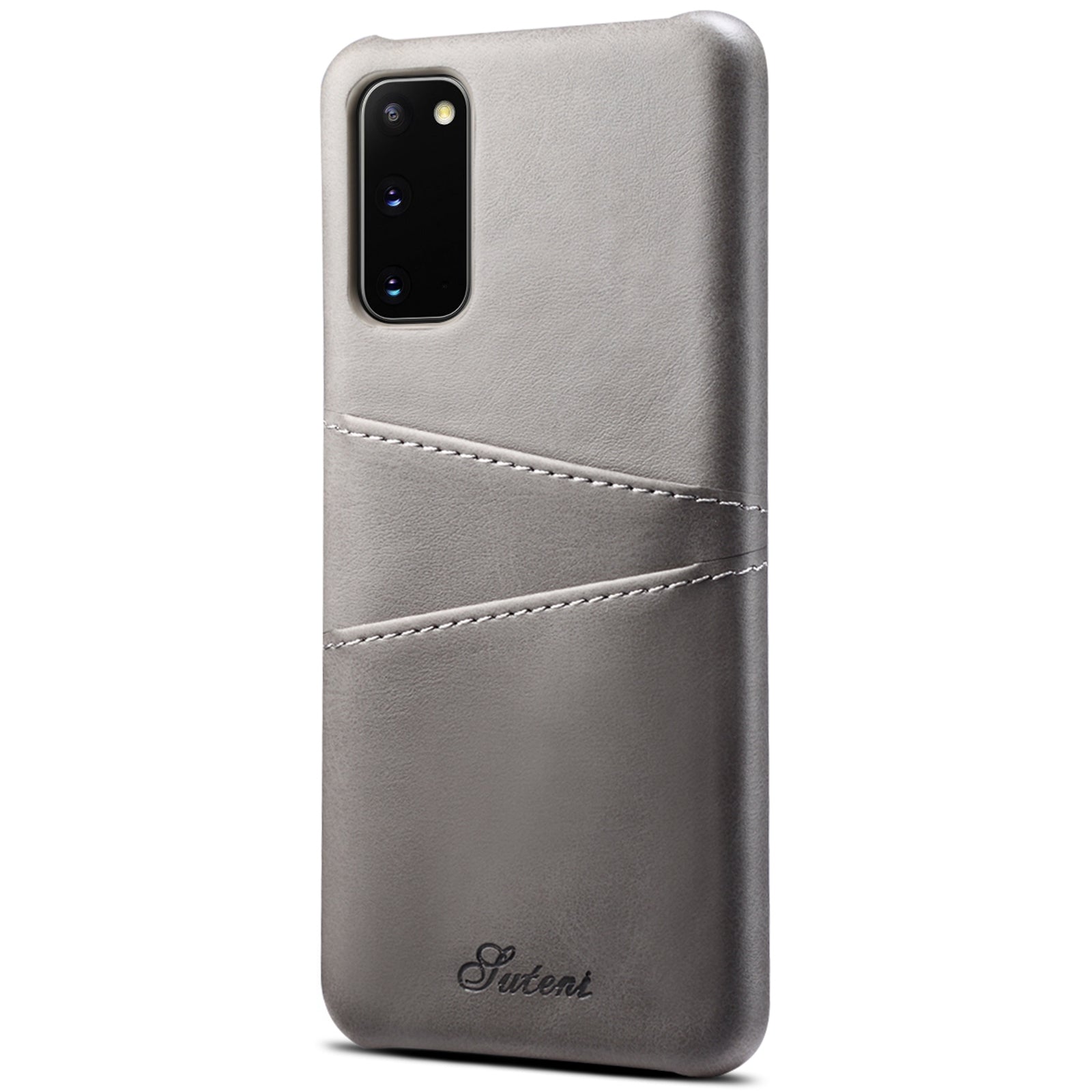 SUTENI PU Leather Coated PC Case with Non-Fully-Wrapped Design Card Holders Phone Protector for Samsung Galaxy S20 4G/S20 5G - Grey