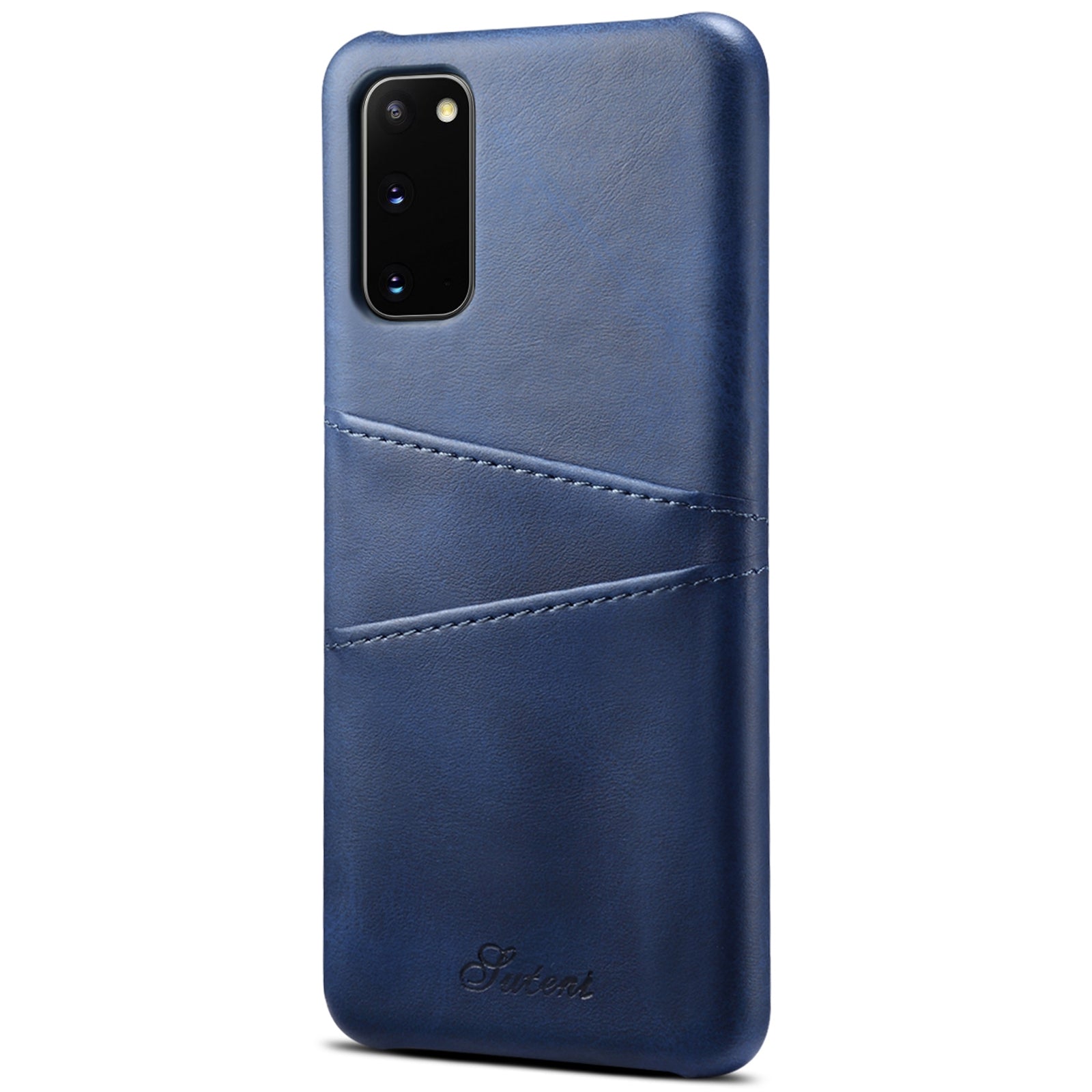 SUTENI PU Leather Coated PC Case with Non-Fully-Wrapped Design Card Holders Phone Protector for Samsung Galaxy S20 4G/S20 5G - Blue