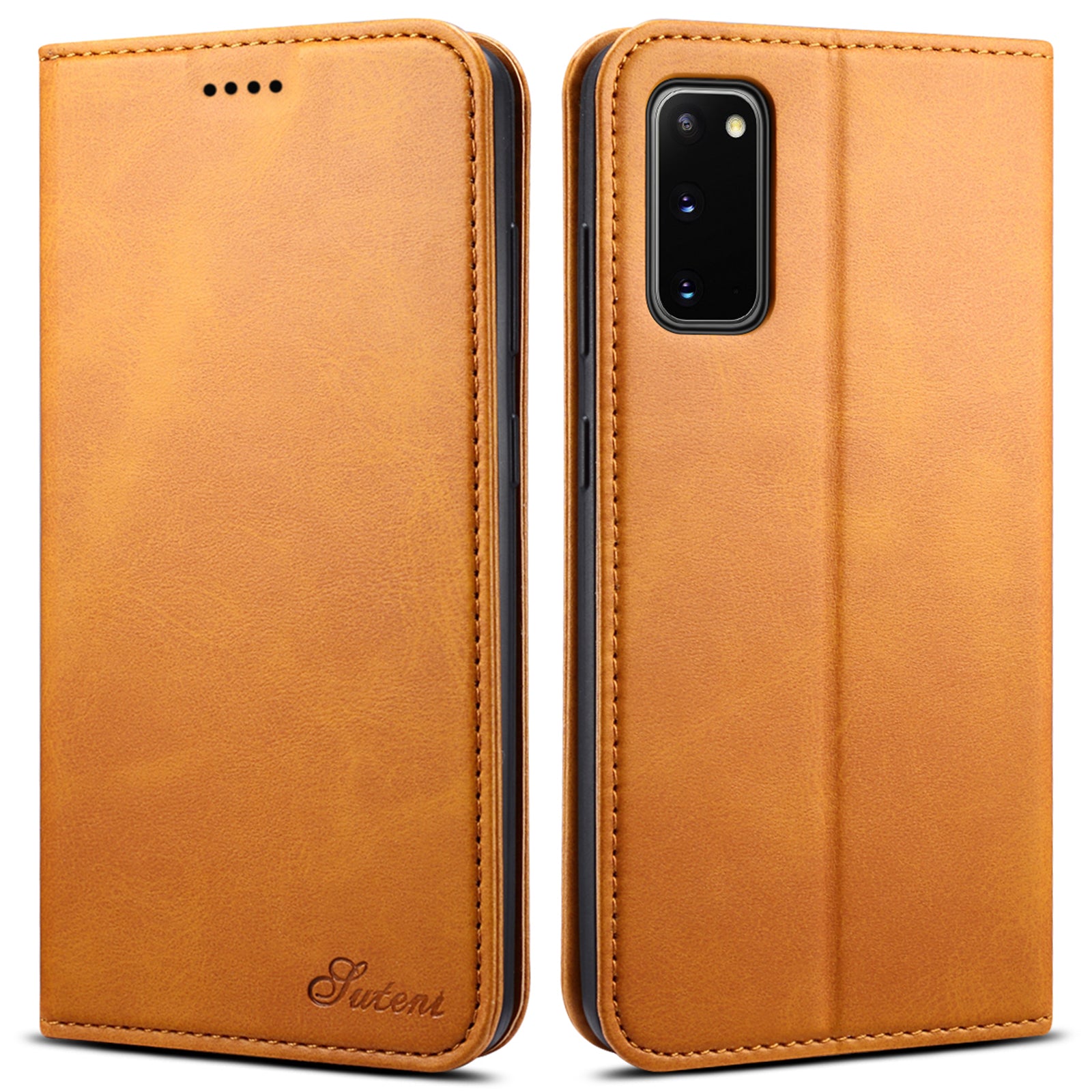 SUTENI Stand Wallet Full Protection Leather Case Phone Cover for Samsung Galaxy S20 4G/S20 5G - Khaki