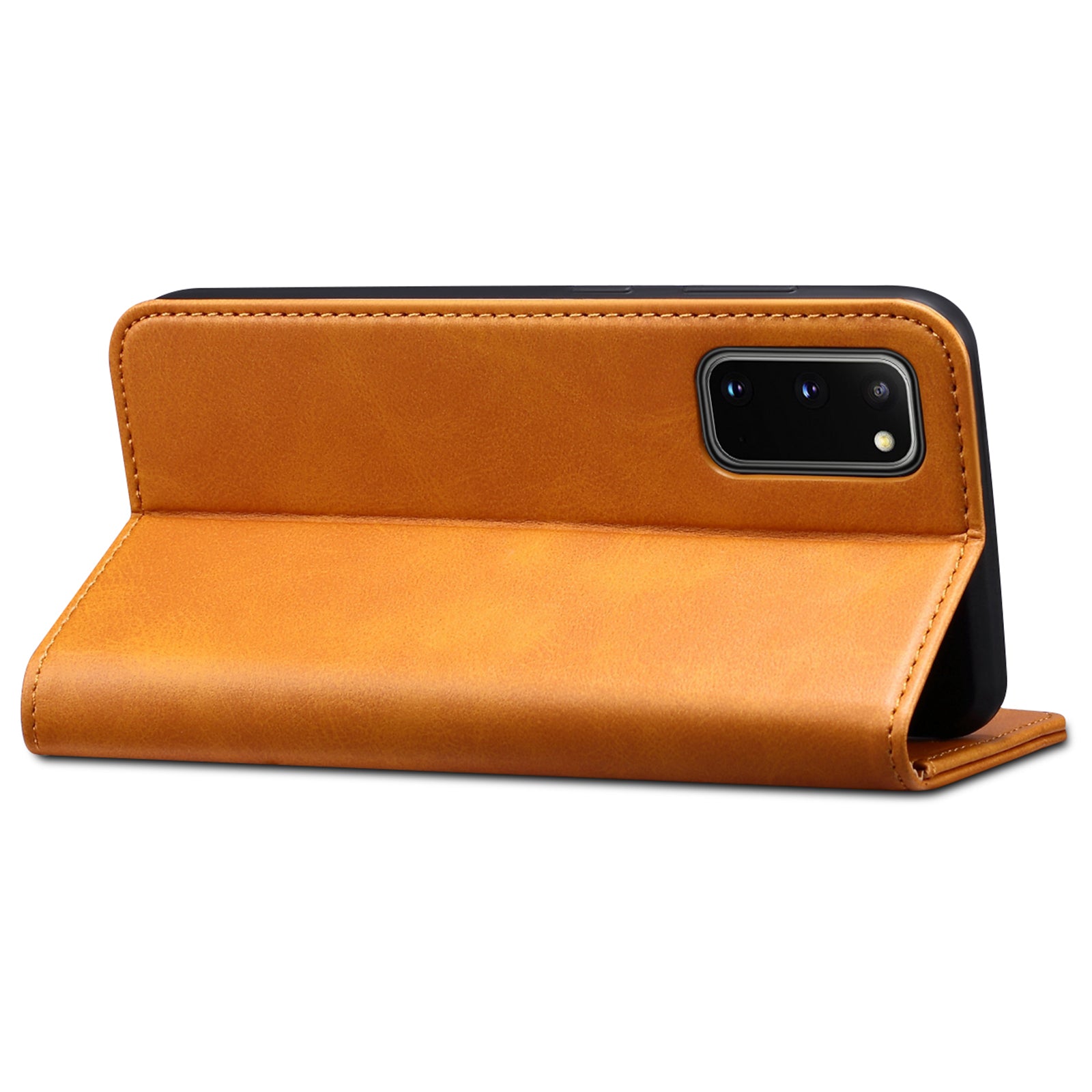 SUTENI Stand Wallet Full Protection Leather Case Phone Cover for Samsung Galaxy S20 4G/S20 5G - Khaki