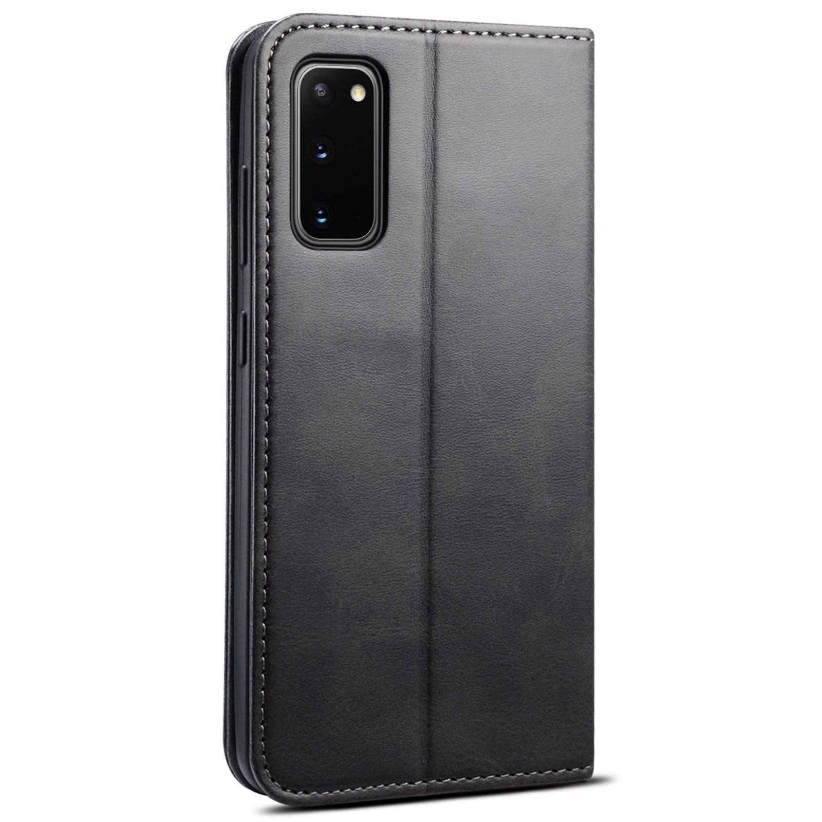 SUTENI Stand Wallet Full Protection Leather Case Phone Cover for Samsung Galaxy S20 4G/S20 5G - Black