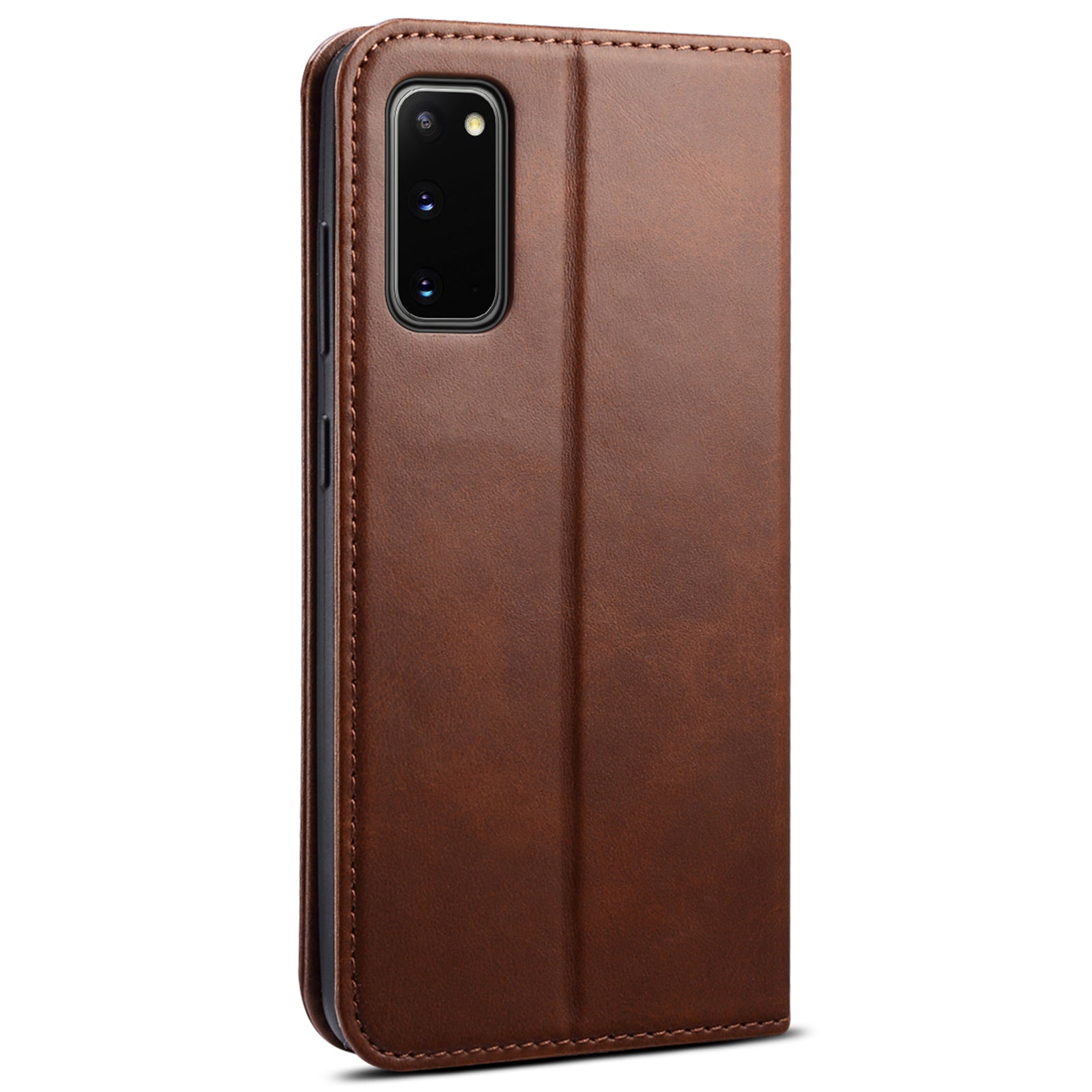 SUTENI Stand Wallet Full Protection Leather Case Phone Cover for Samsung Galaxy S20 4G/S20 5G - Brown