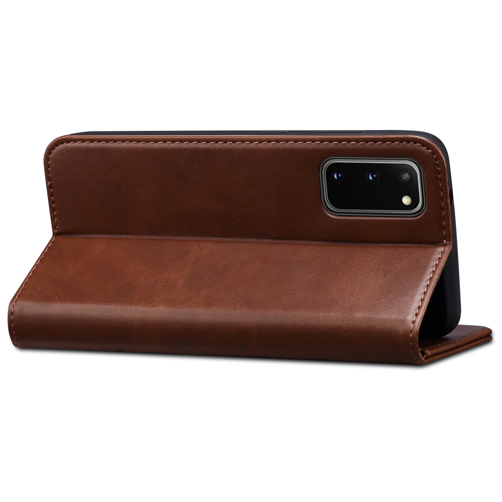 SUTENI Stand Wallet Full Protection Leather Case Phone Cover for Samsung Galaxy S20 4G/S20 5G - Brown