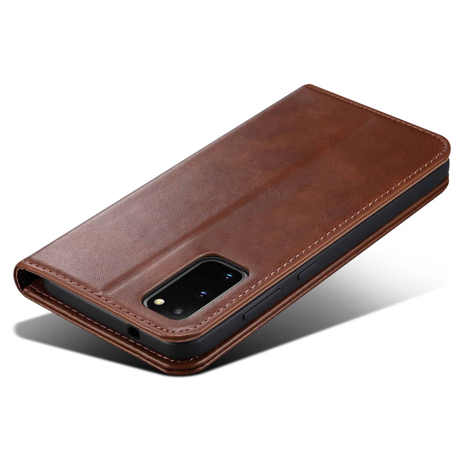 SUTENI Stand Wallet Full Protection Leather Case Phone Cover for Samsung Galaxy S20 4G/S20 5G - Brown