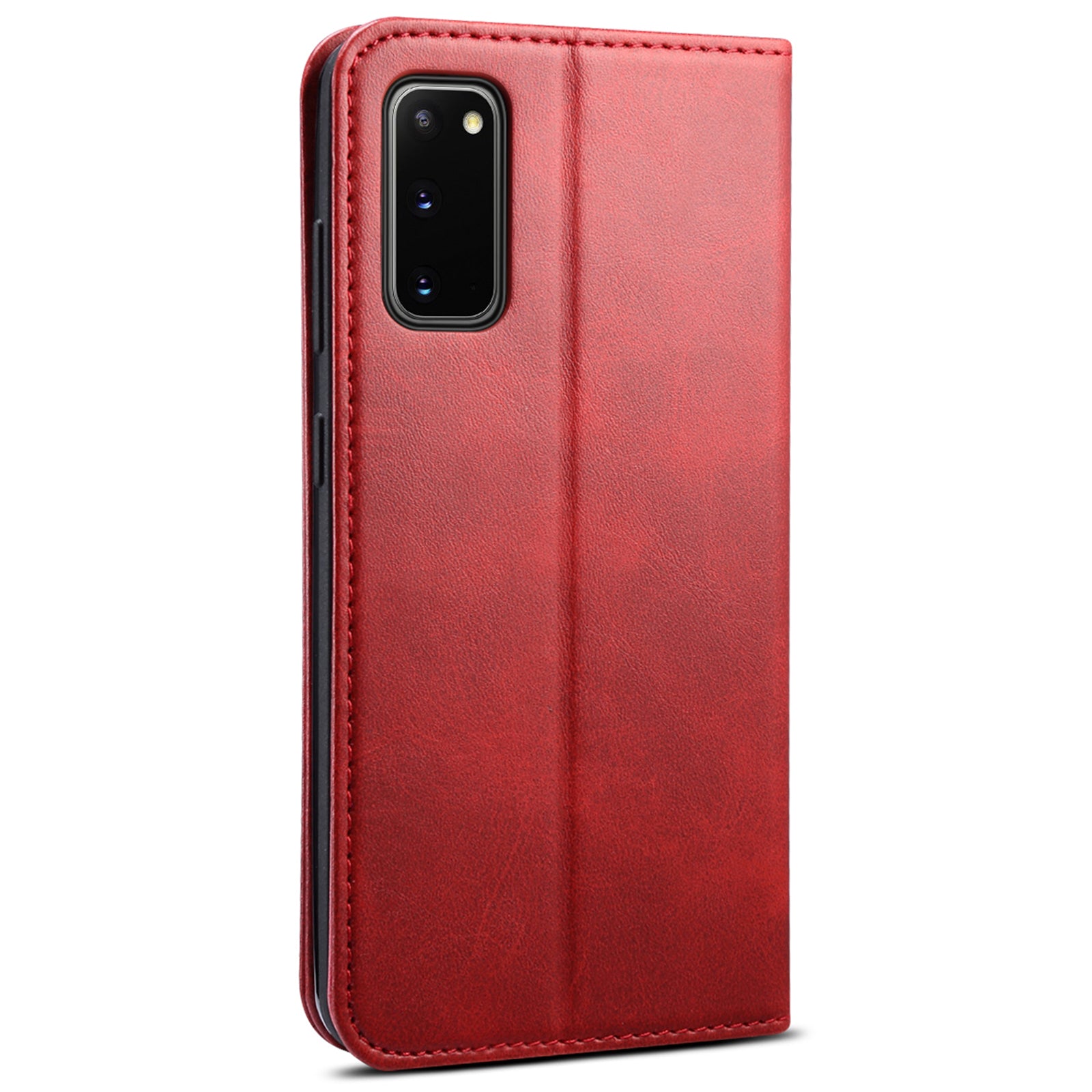 SUTENI Stand Wallet Full Protection Leather Case Phone Cover for Samsung Galaxy S20 4G/S20 5G - Red