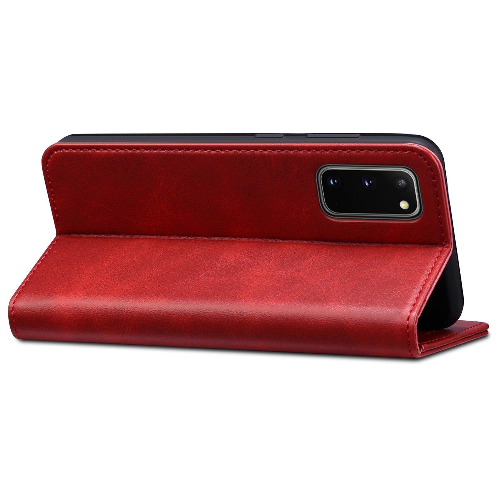 SUTENI Stand Wallet Full Protection Leather Case Phone Cover for Samsung Galaxy S20 4G/S20 5G - Red