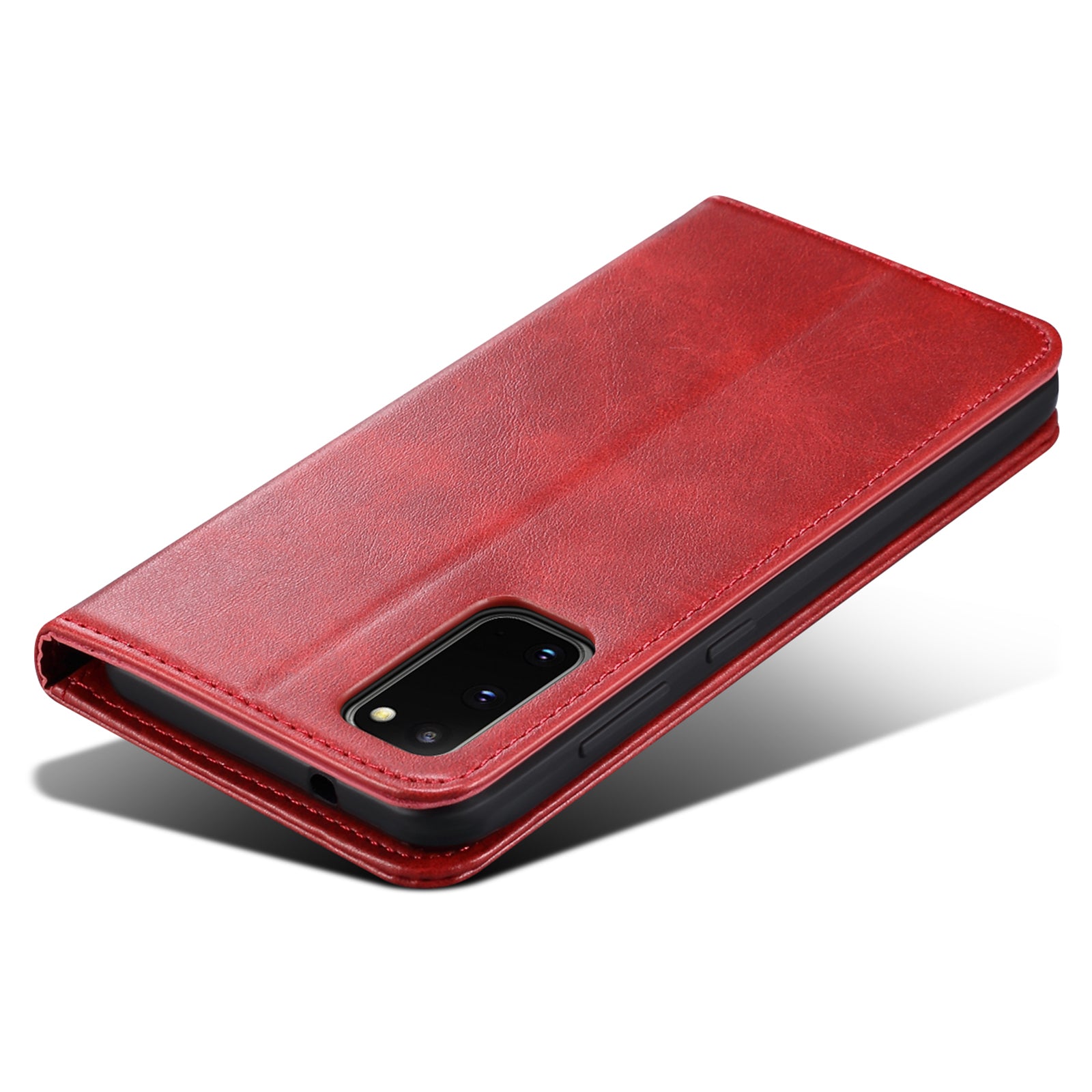 SUTENI Stand Wallet Full Protection Leather Case Phone Cover for Samsung Galaxy S20 4G/S20 5G - Red