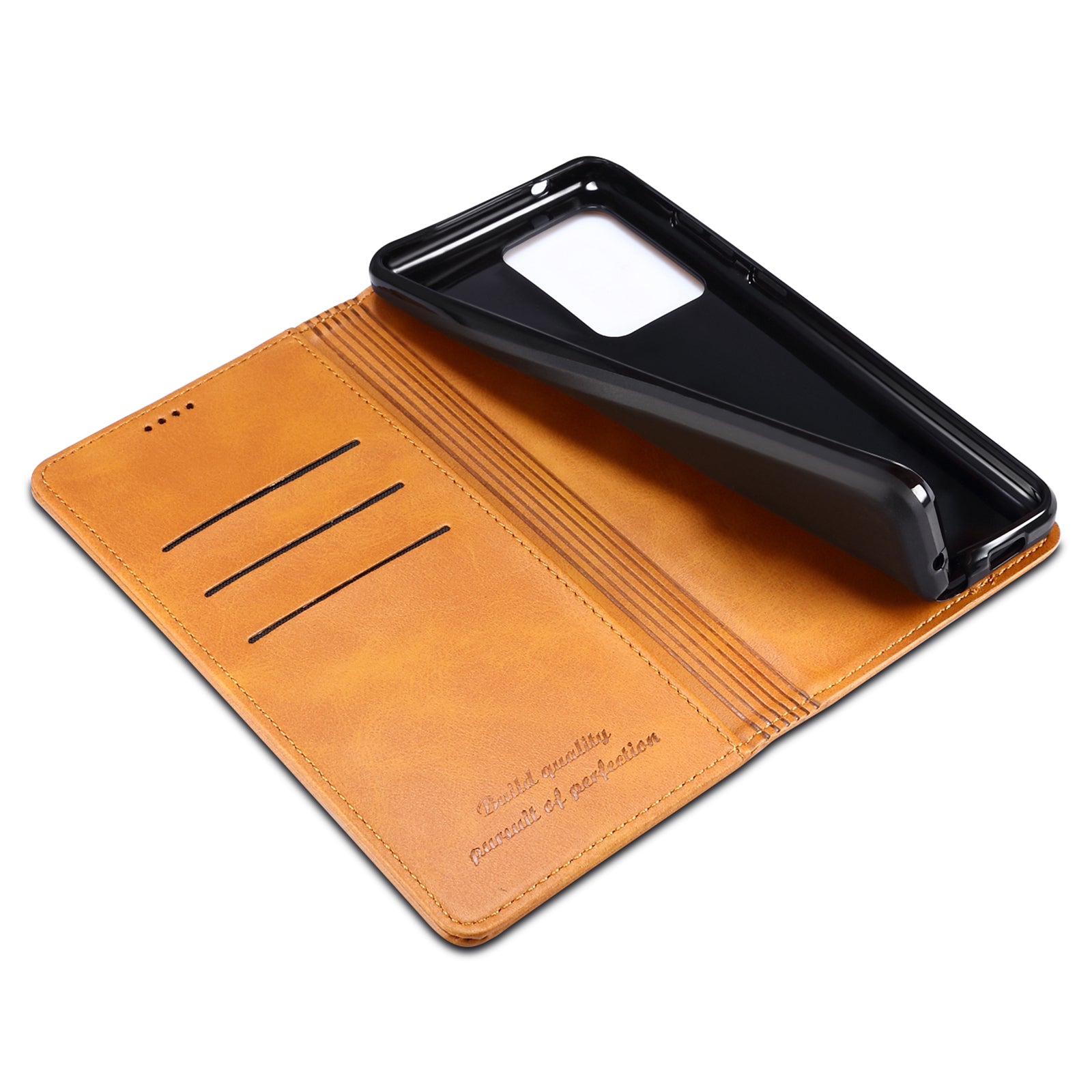 SUTENI Shockproof Leather Case Phone Cover with Stand Wallet for Samsung Galaxy S20 Ultra - Khaki