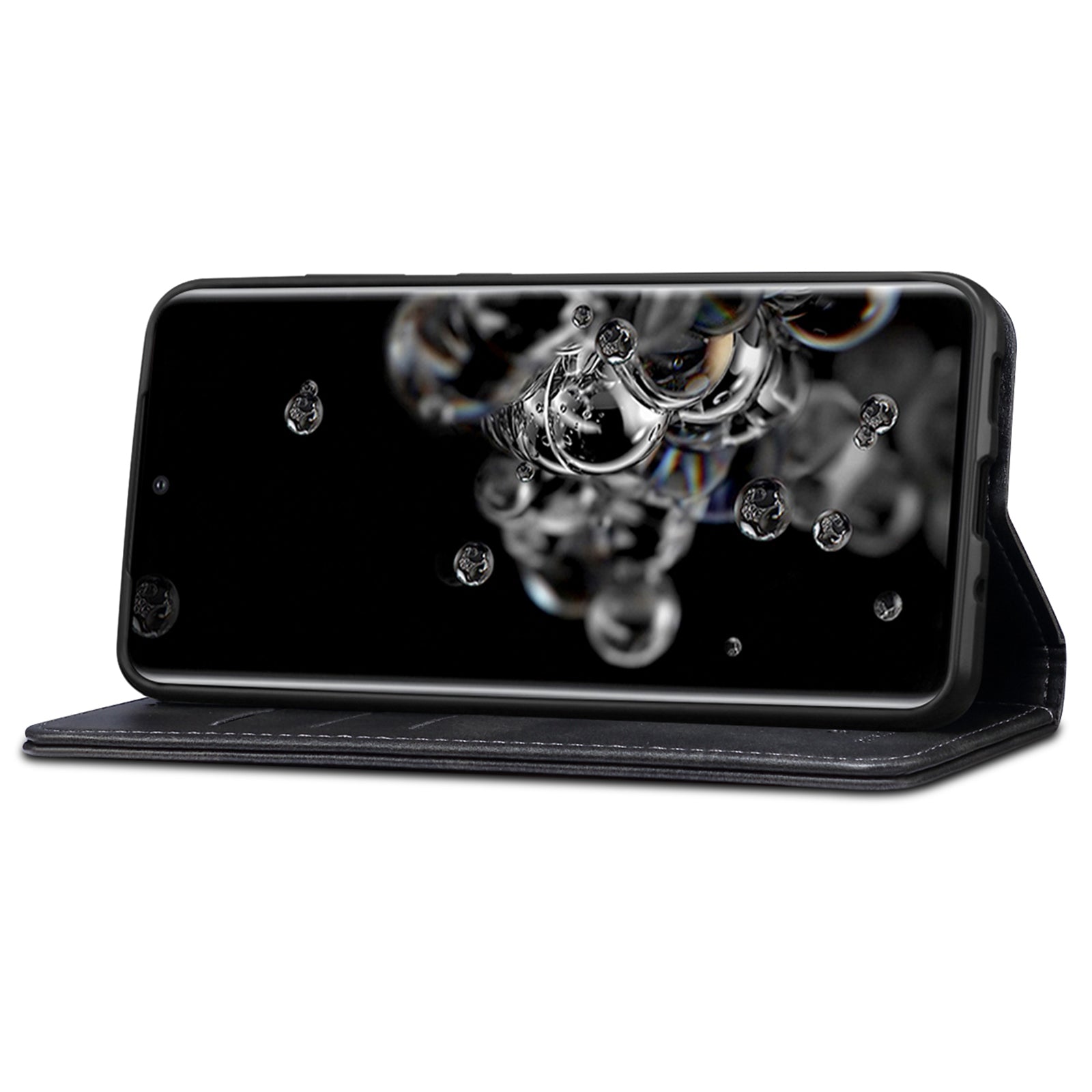 SUTENI Shockproof Leather Case Phone Cover with Stand Wallet for Samsung Galaxy S20 Ultra - Black