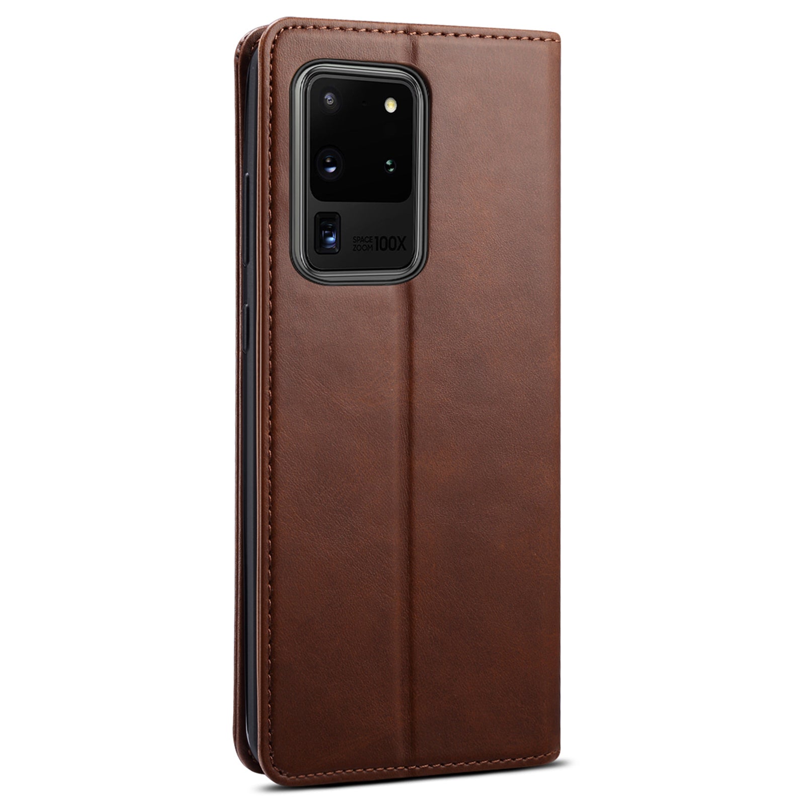 SUTENI Shockproof Leather Case Phone Cover with Stand Wallet for Samsung Galaxy S20 Ultra - Brown